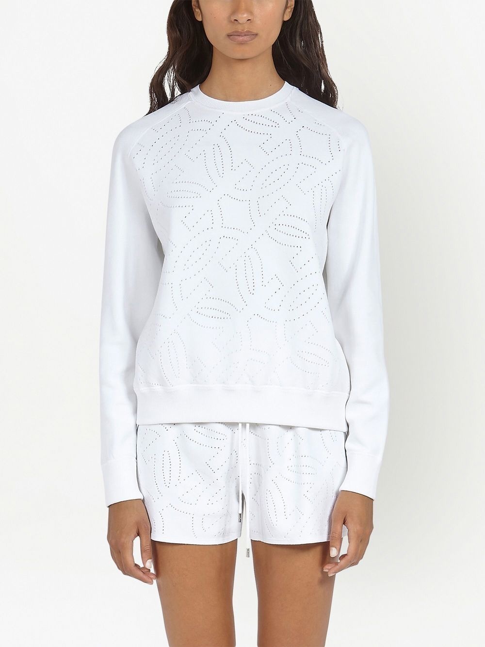 perforated crew neck jumper - 3