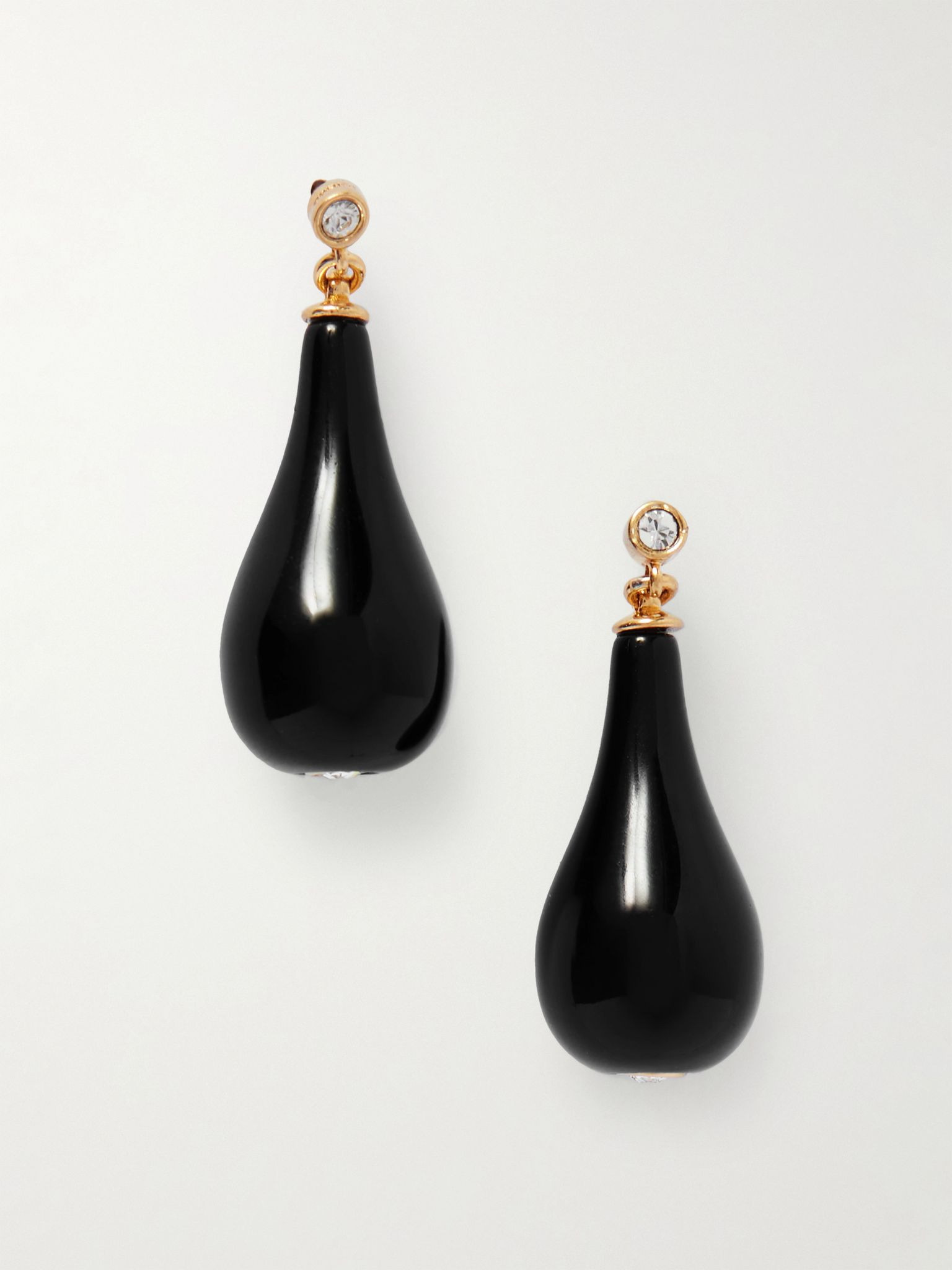 Gold-tone, crystal and onyx earrings Black - 1