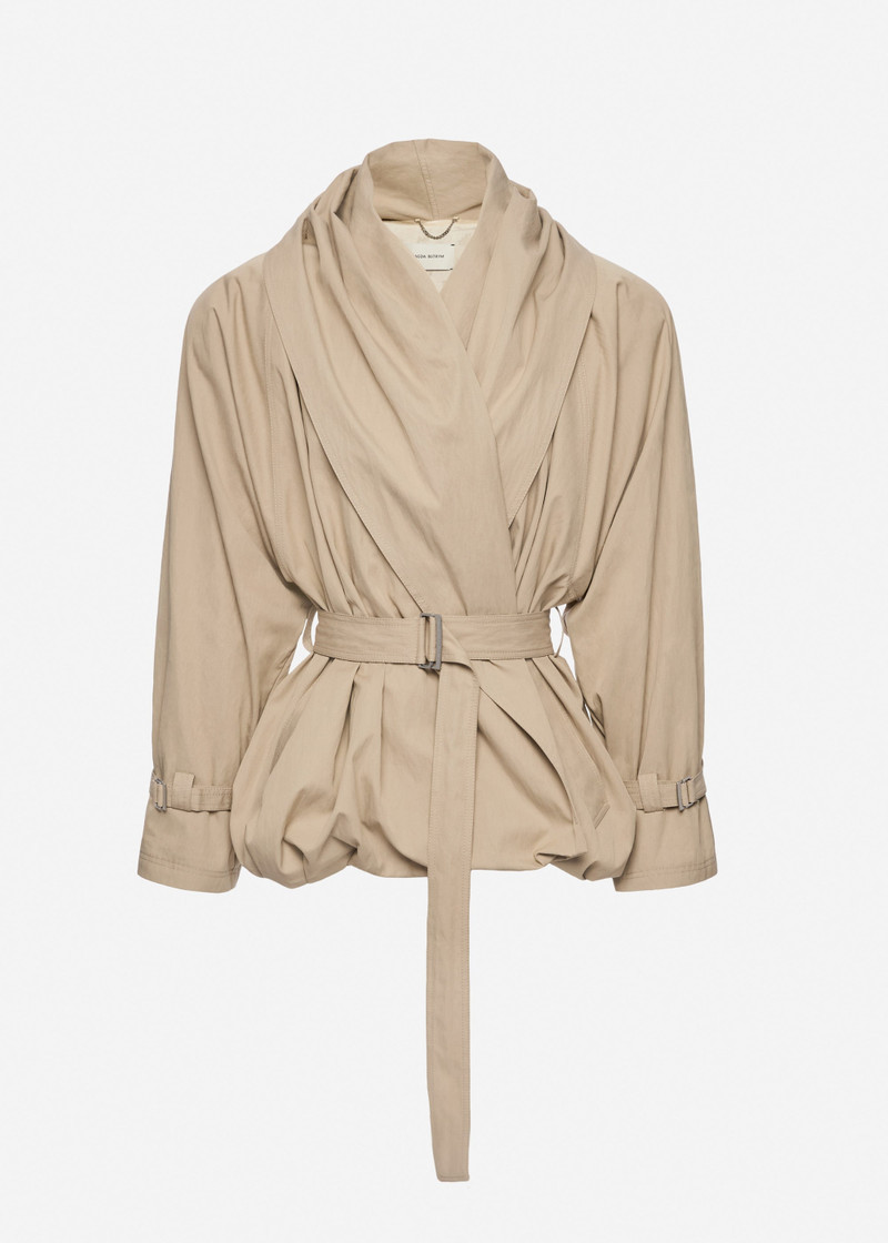 Draped collar cotton jacket in beige 1