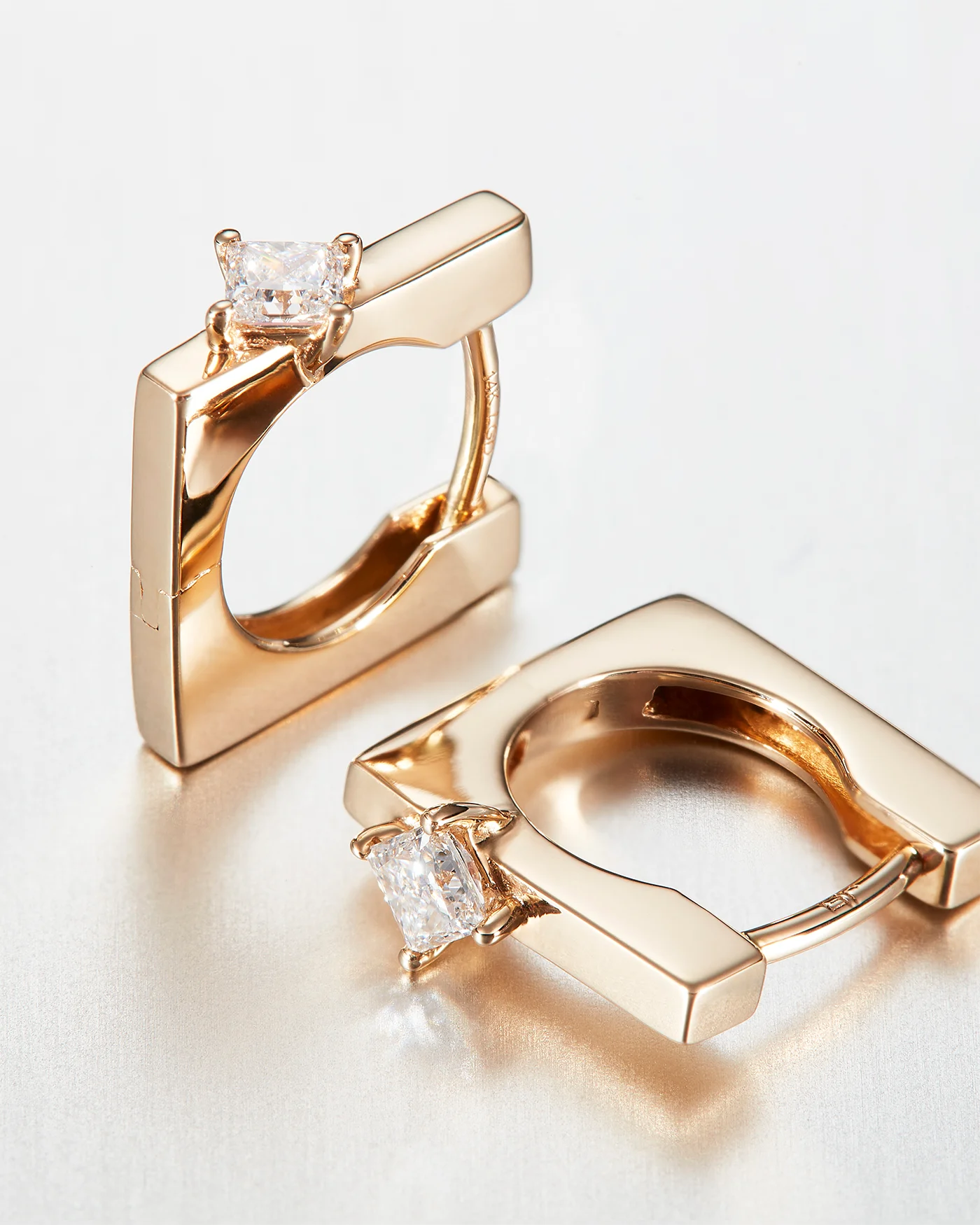 14K Princess Cut Diamond Huggie Earrings - 1