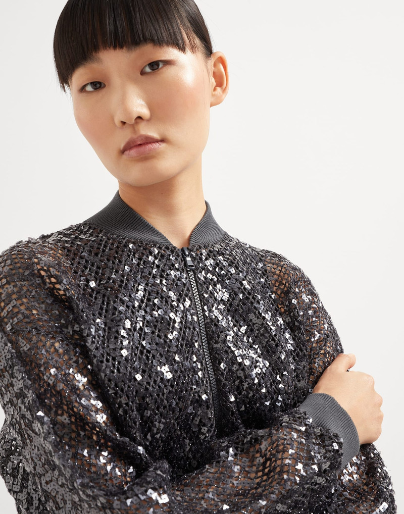 Dazzling net embroidery cardigan in linen and silk 3