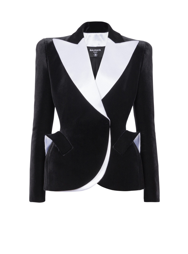 Structured jacket in velvet and satin 1