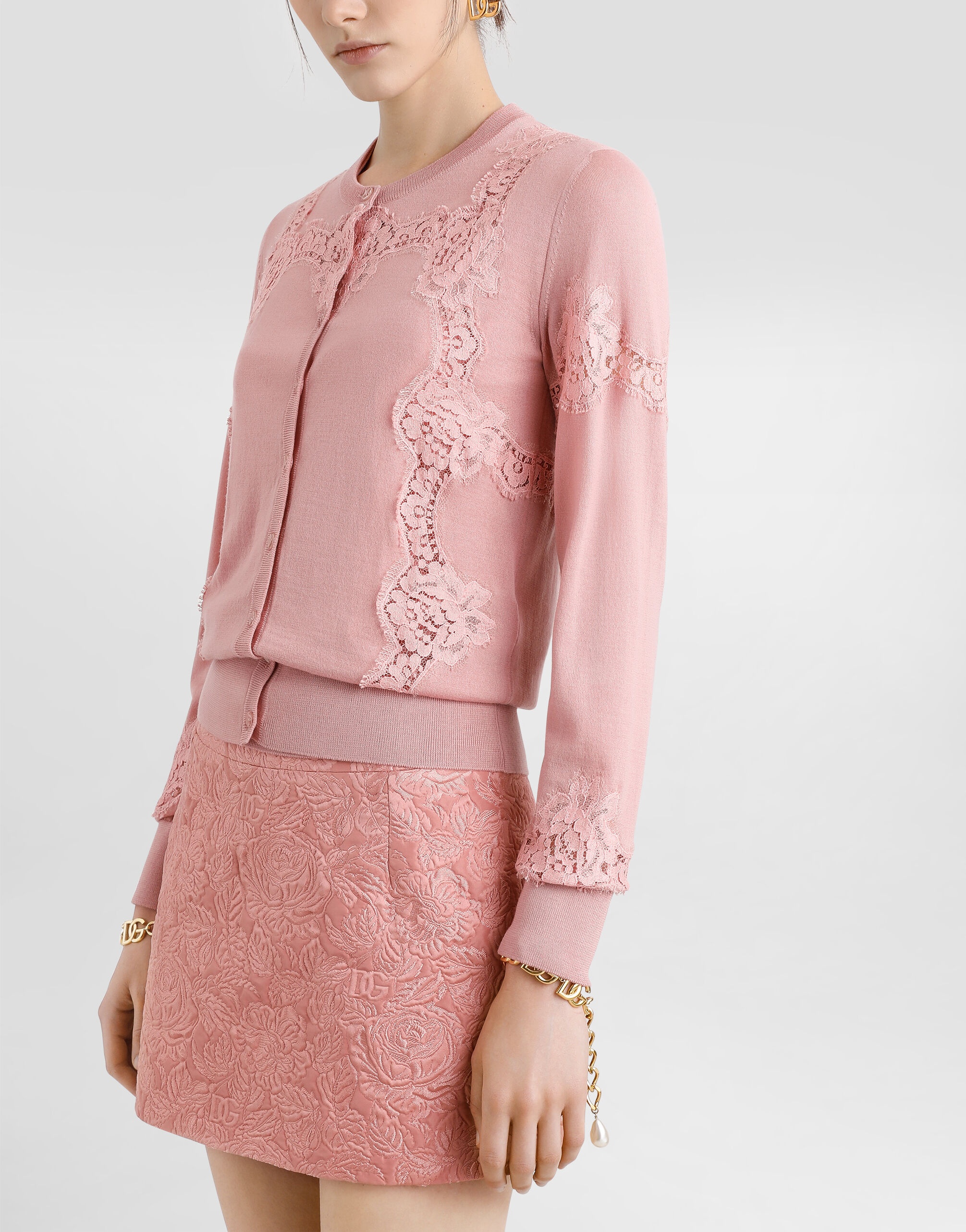 Wool cardigan with lace inlay - 5