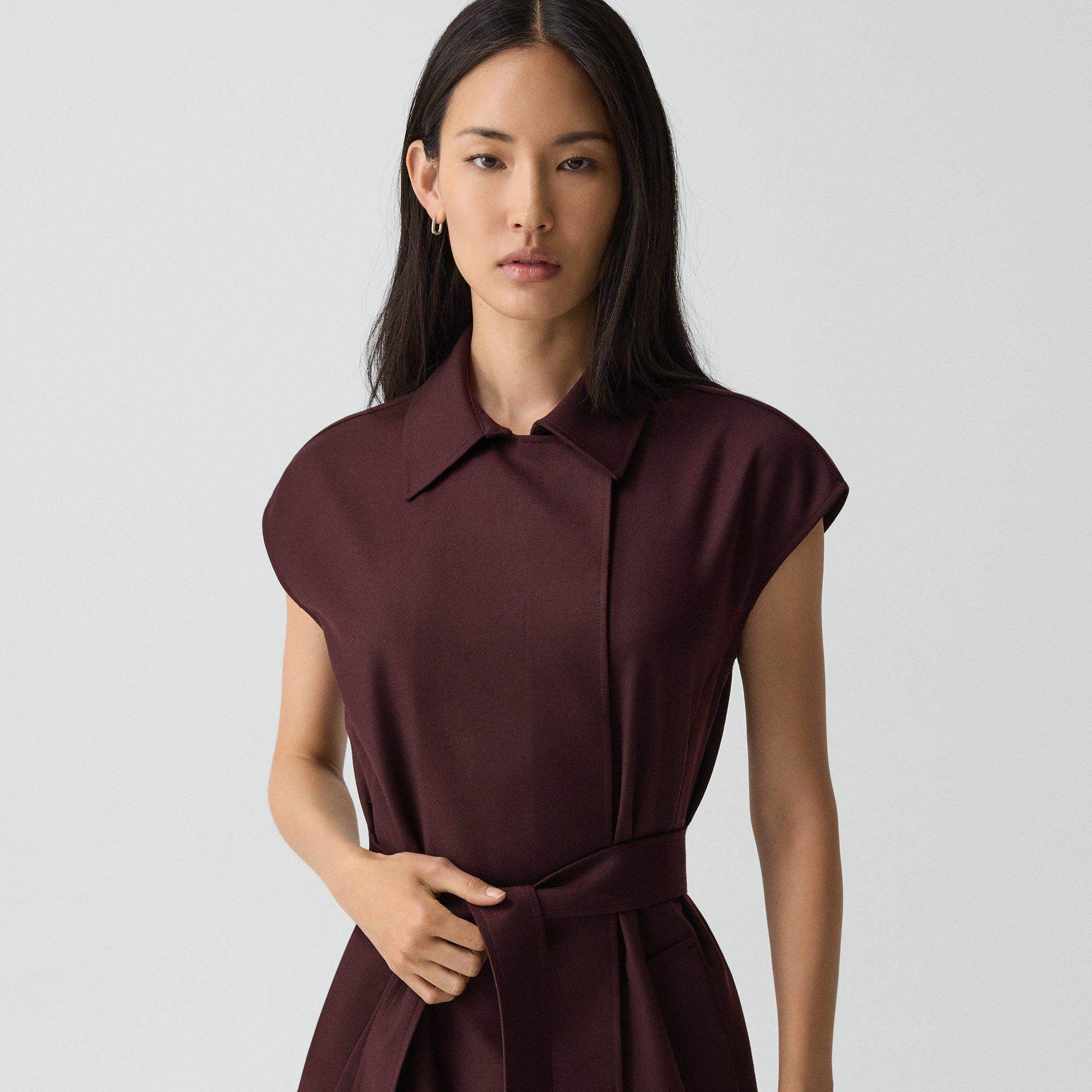 Double-Breasted Belt Dress in Sleek Flannel - 5
