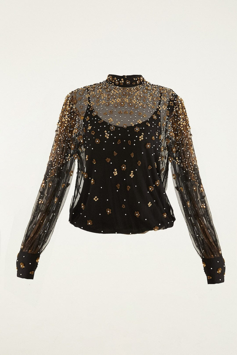 Black Embroidered Tulle Lined Blouse 5