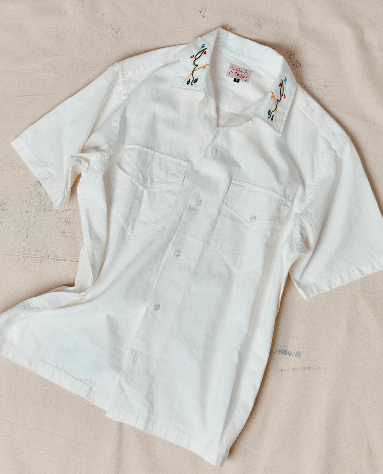 Mayumi Y. for Drake’s Embroidered Cotton-Linen Camp Collar Short Sleeve Shirt - 1