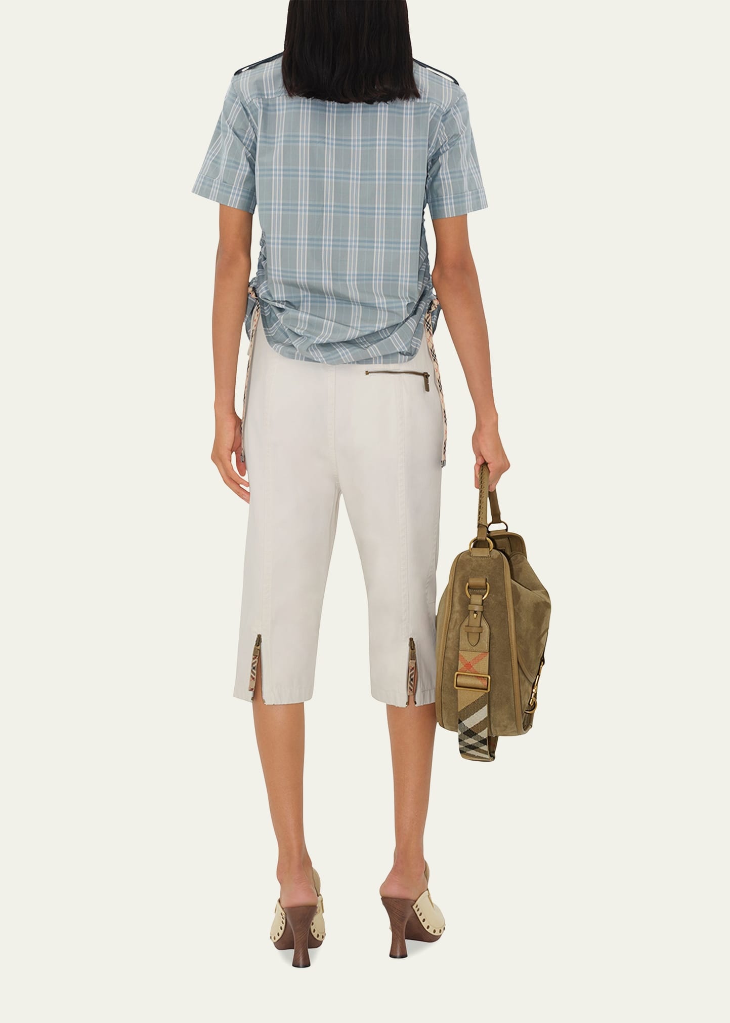 Check Drawstring Button Down Cotton Shirt - 3