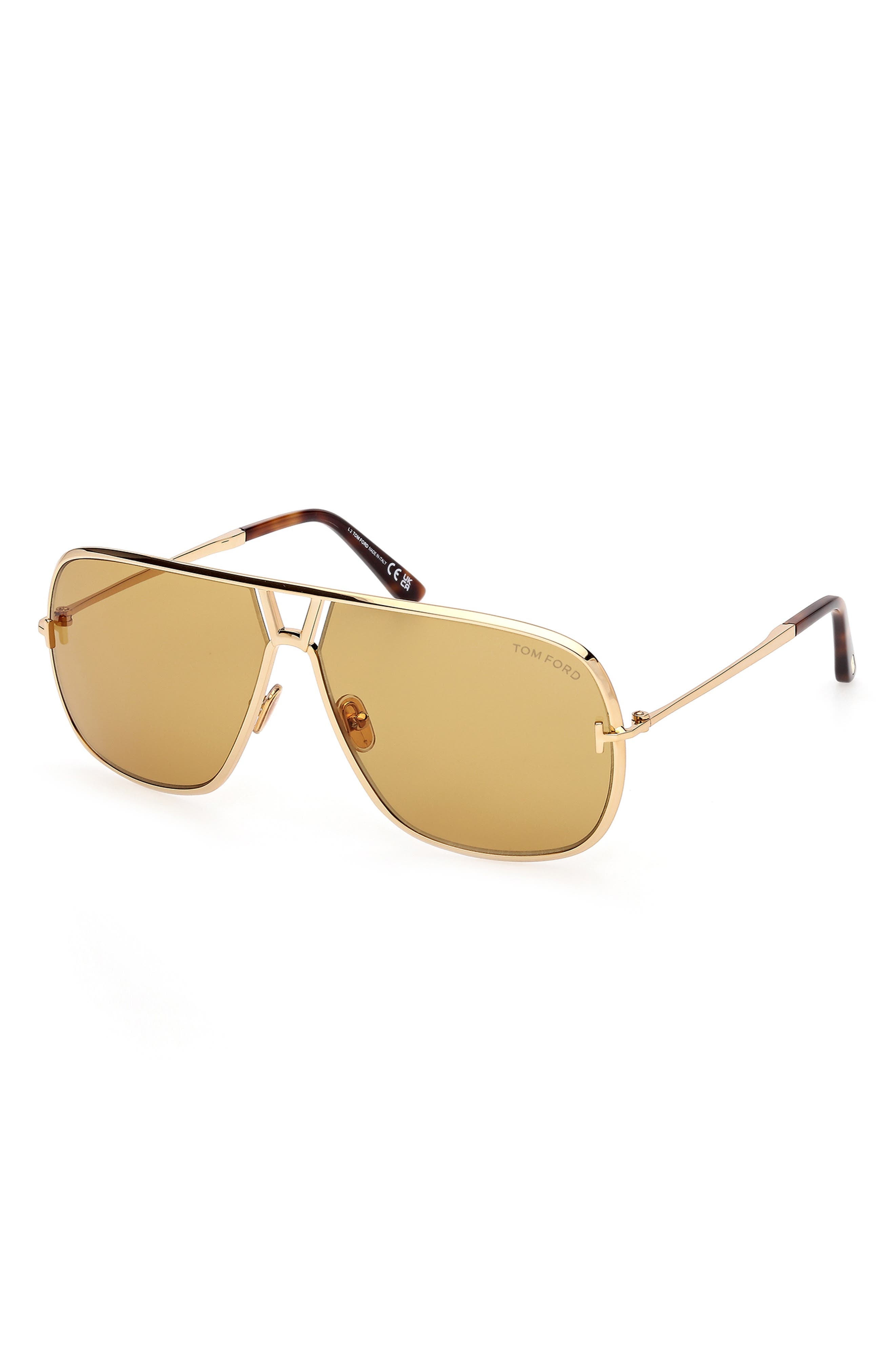 TOM FORD Stavros 63mm Oversize Navigator Sunglasses in Shiny Gold /Classic Havana at Nordstrom - 2