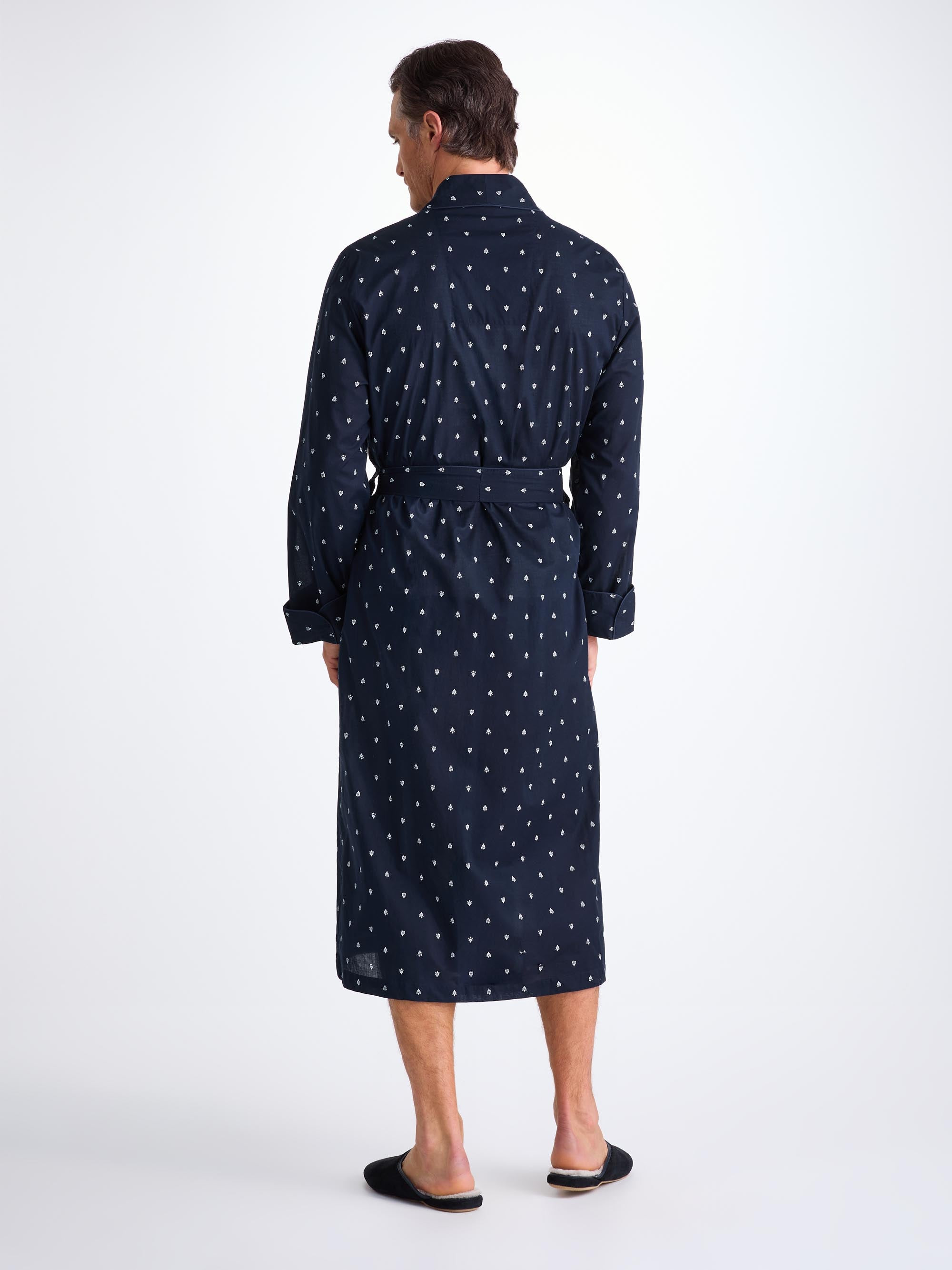 Men's Robe Cotton Batiste Navy Paisley Motif - 4