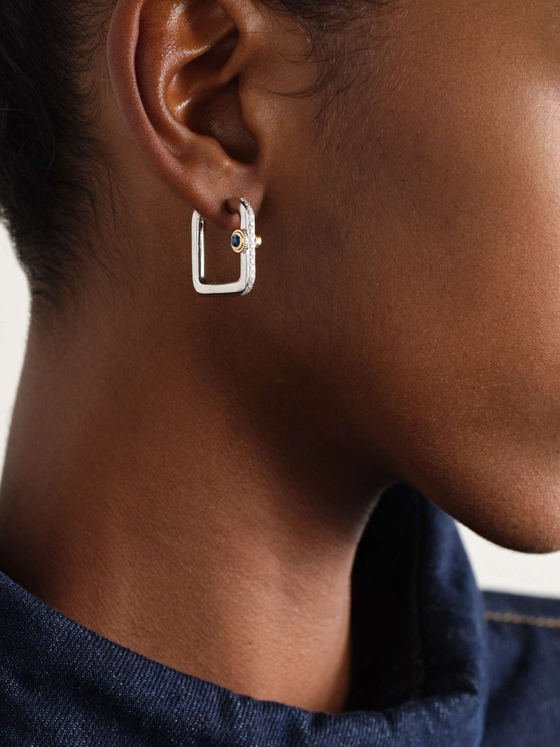 Yvonne Léon Gousset 9-karat white gold, diamond and sapphire hoop earrings Gold outlook