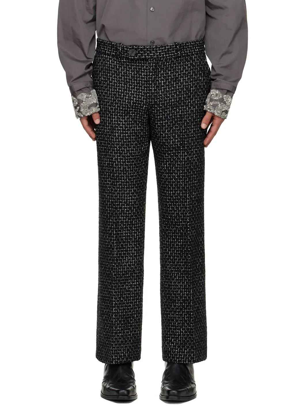 Black Loose Fit Flare Trousers - 1