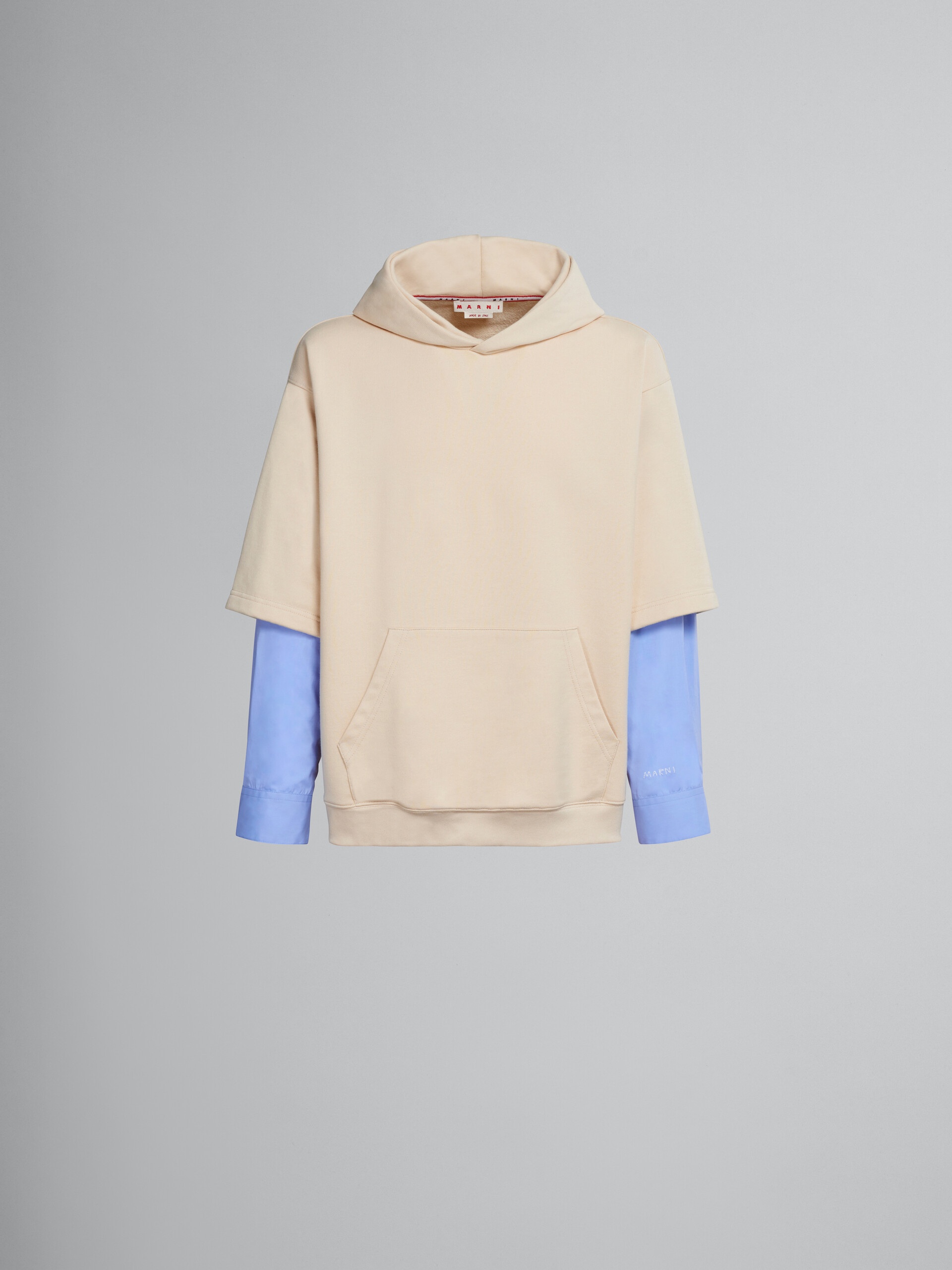 WHITE COTTON SWEATSHIRT WITH CONTRASTING SLEEVES - 1