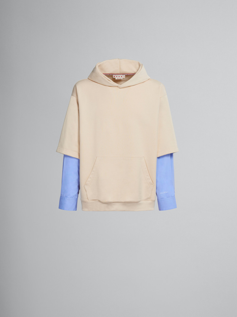 WHITE COTTON SWEATSHIRT WITH CONTRASTING SLEEVES 1