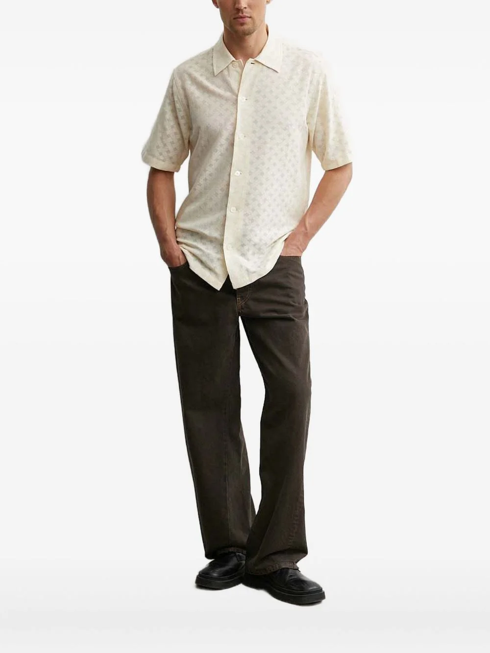 short-sleeve open-work shirt - 1