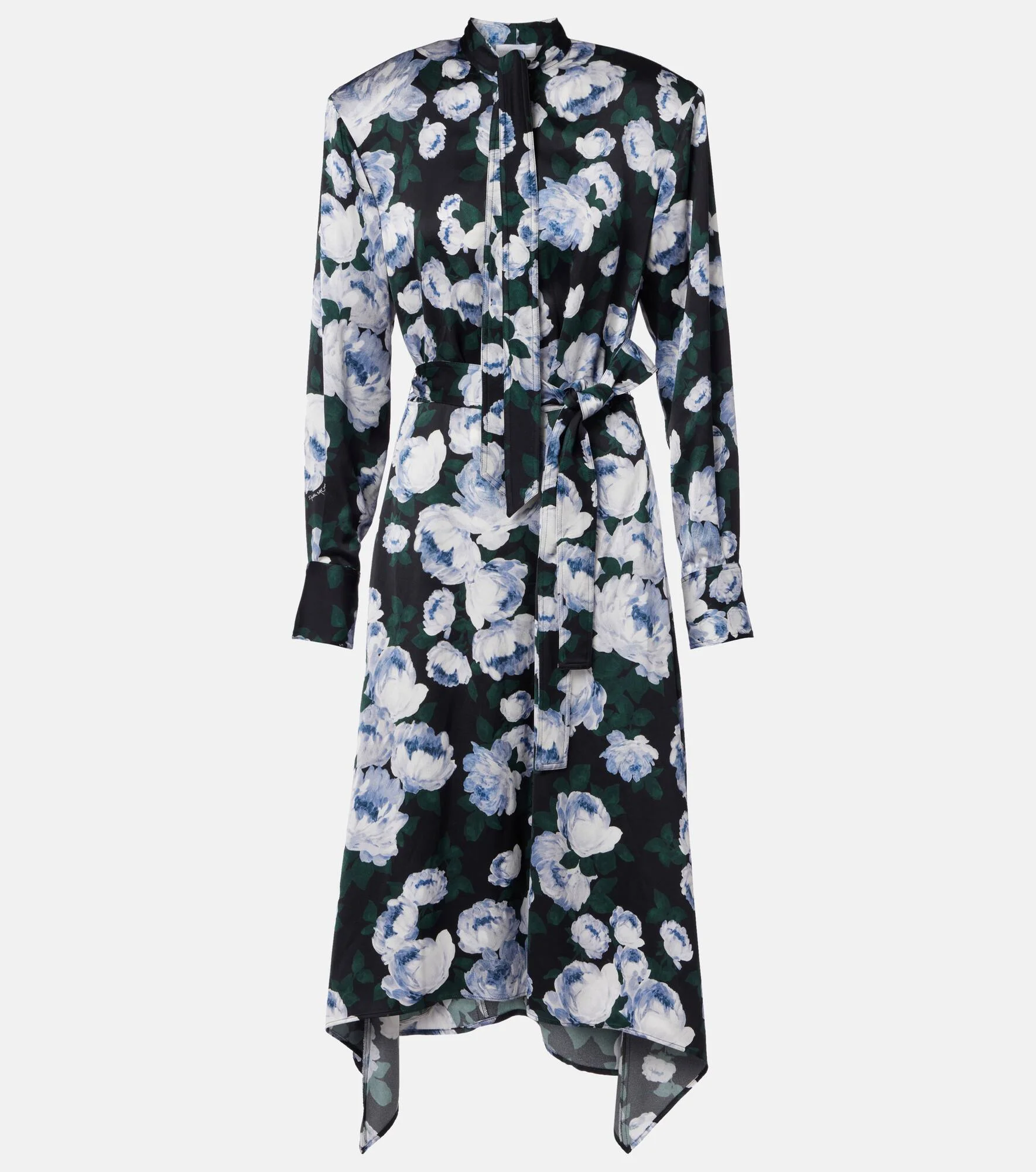 Floral tie-neck satin midi dress - 1