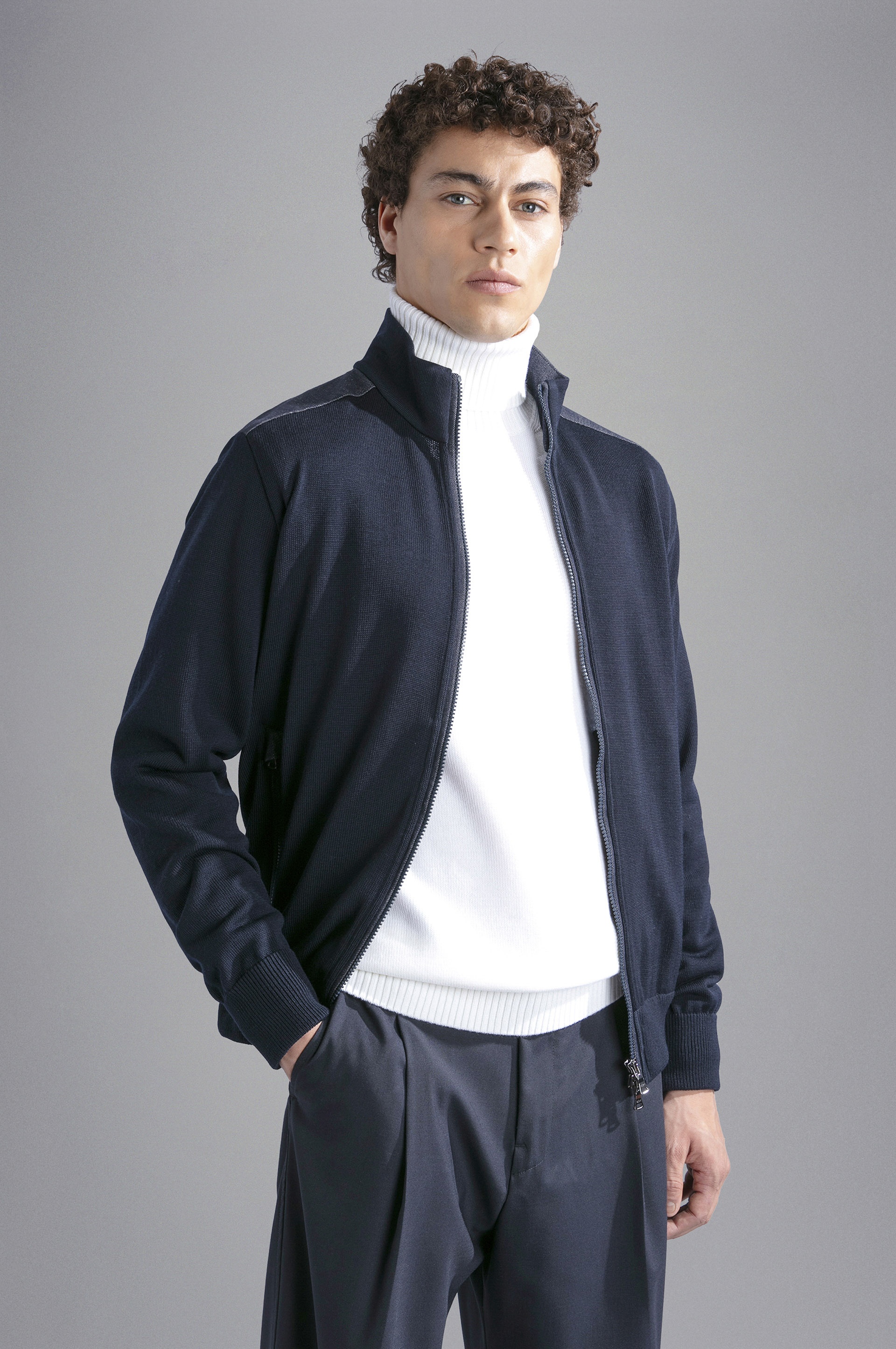 WOOL SWEATER WITH DENIM INSERTS - 6