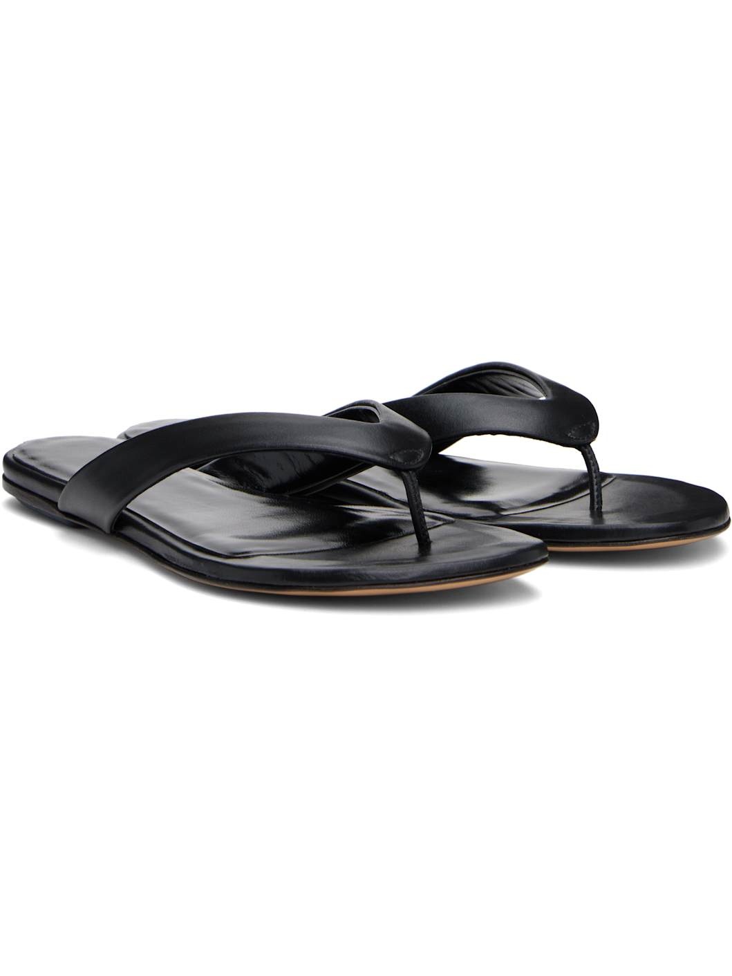 Black Leather Thong Sandals - 4