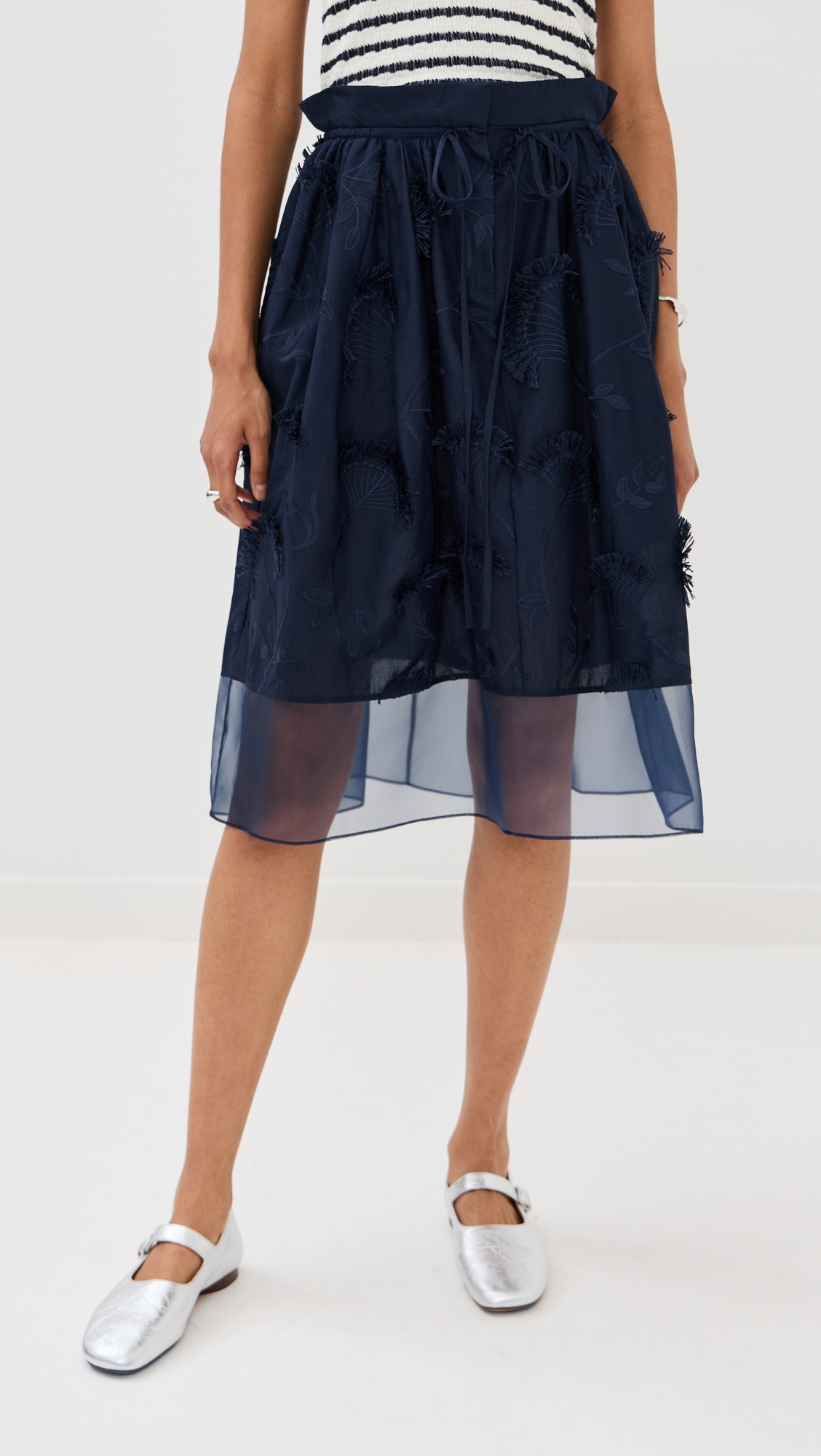 Tie Waist Midi Skirt with Organza Combo - 2