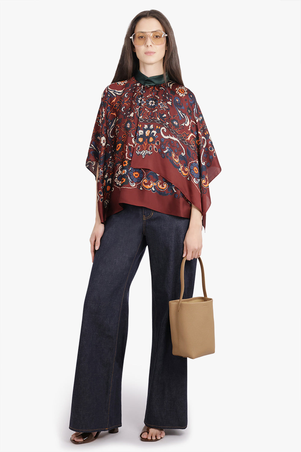 SCARF S/S FLORAL PRINT HIGH NECK DRAPE BLOUSE | BORDEAUX/MULTI - 2