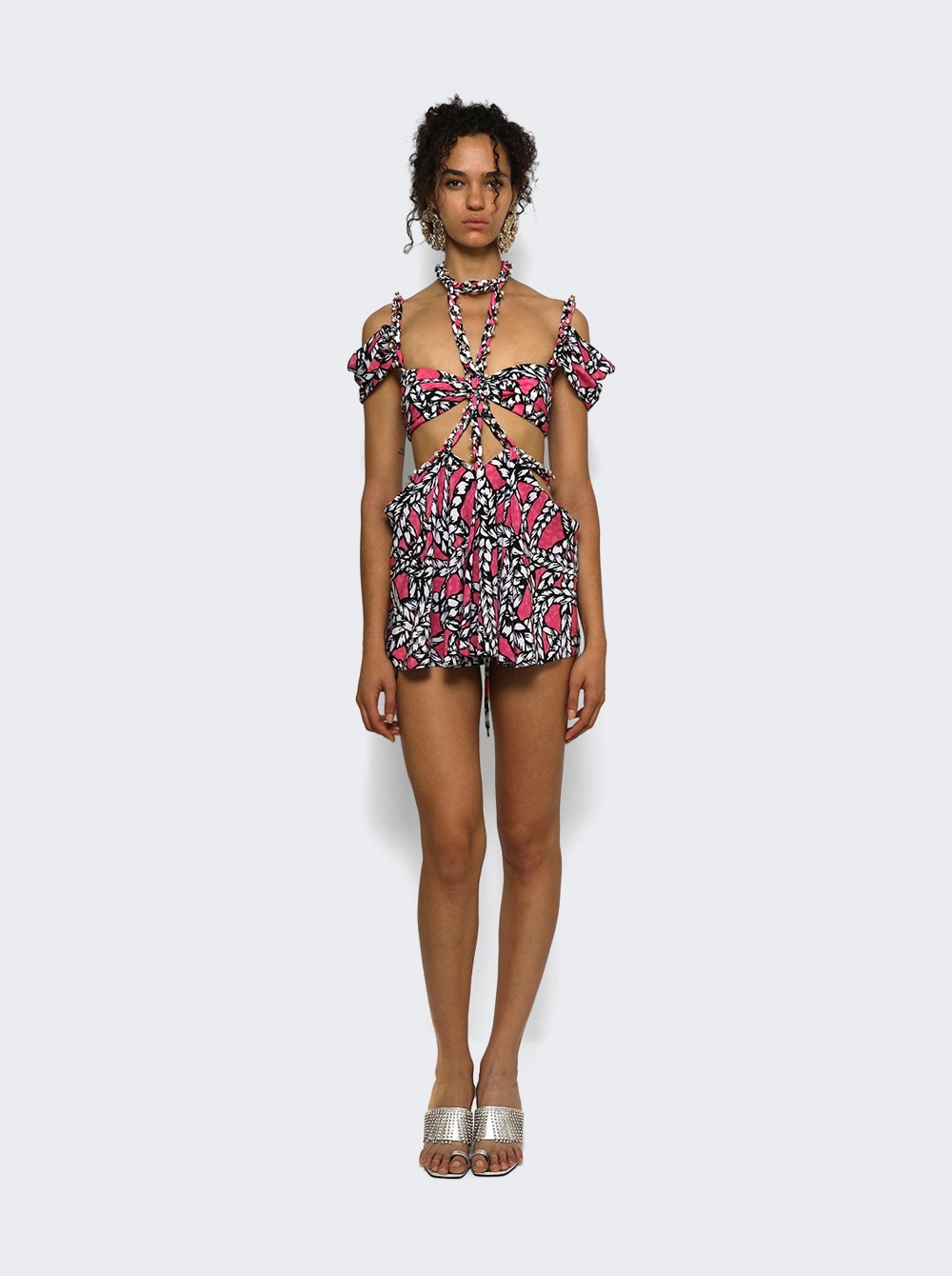 Rope Printed Cut-out Mini Dress Fuchsia And Multicolor - 2