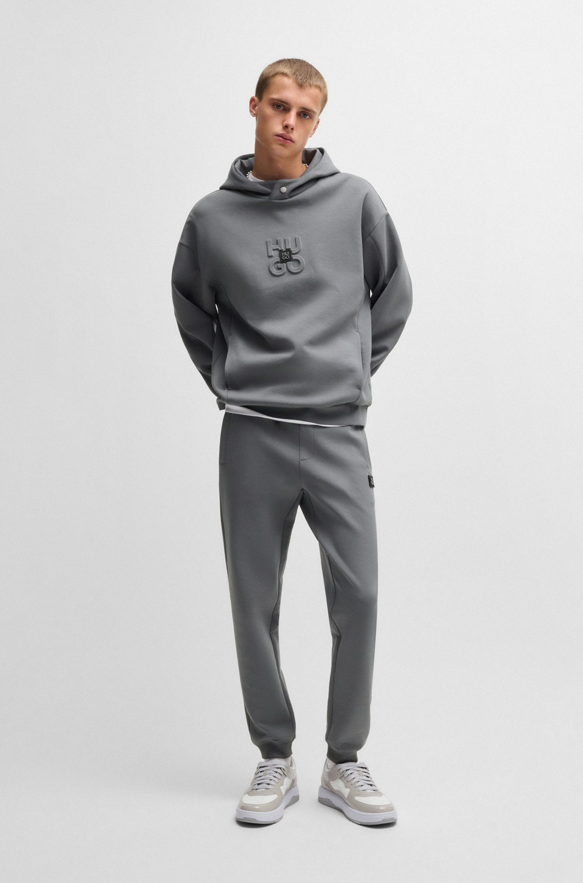 COTTON TRACKSUIT BOTTOMS WITH STACKED LOGO - 4