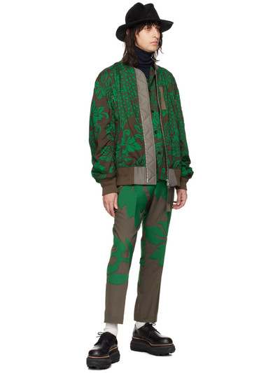 sacai Taupe & Green Floral Appliqué Trousers outlook