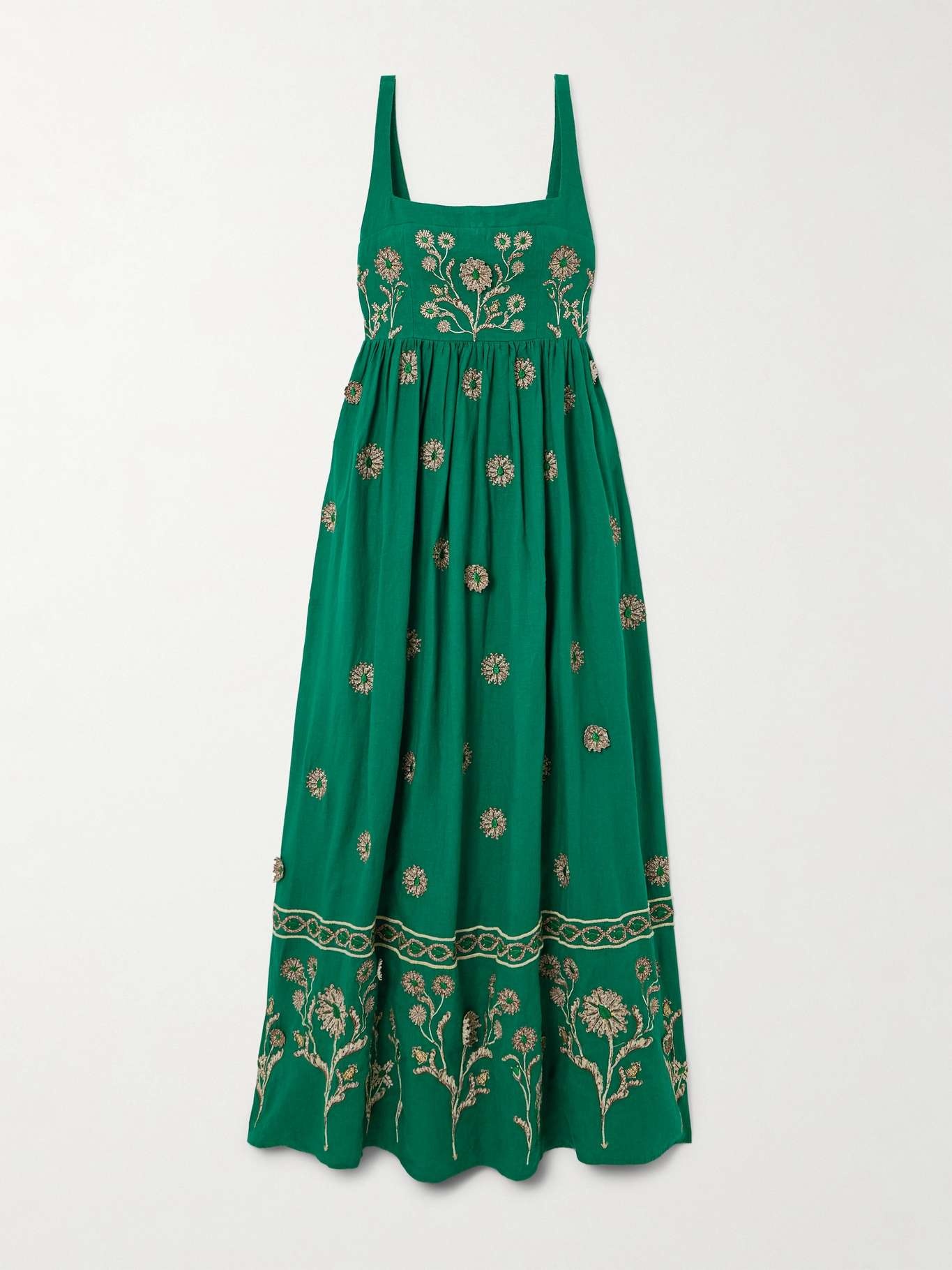 Barbara Esmeralda appliquéd embroidered linen maxi dress - 1