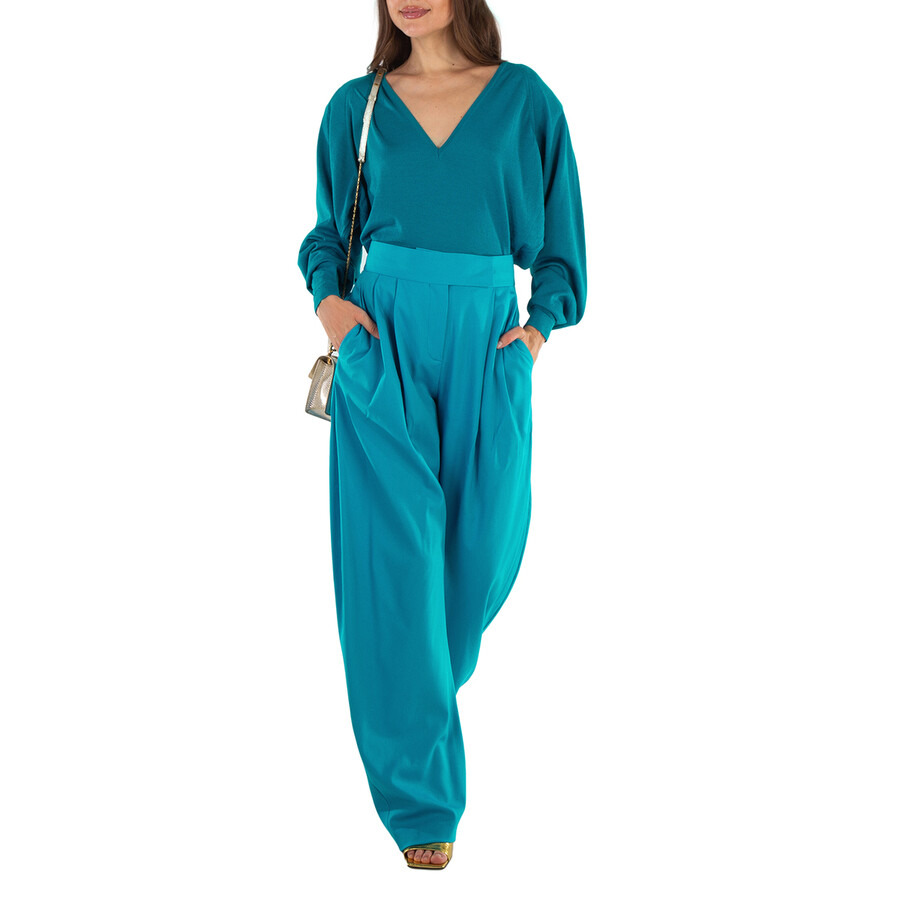 The Attico Ladies Capri Blue Plunge V-Neck Jumper - 2