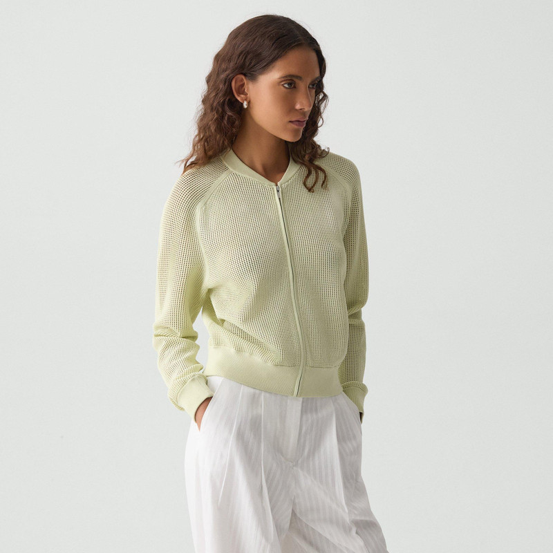 Pointelle Bomber Jacket in Crepe Knit 3