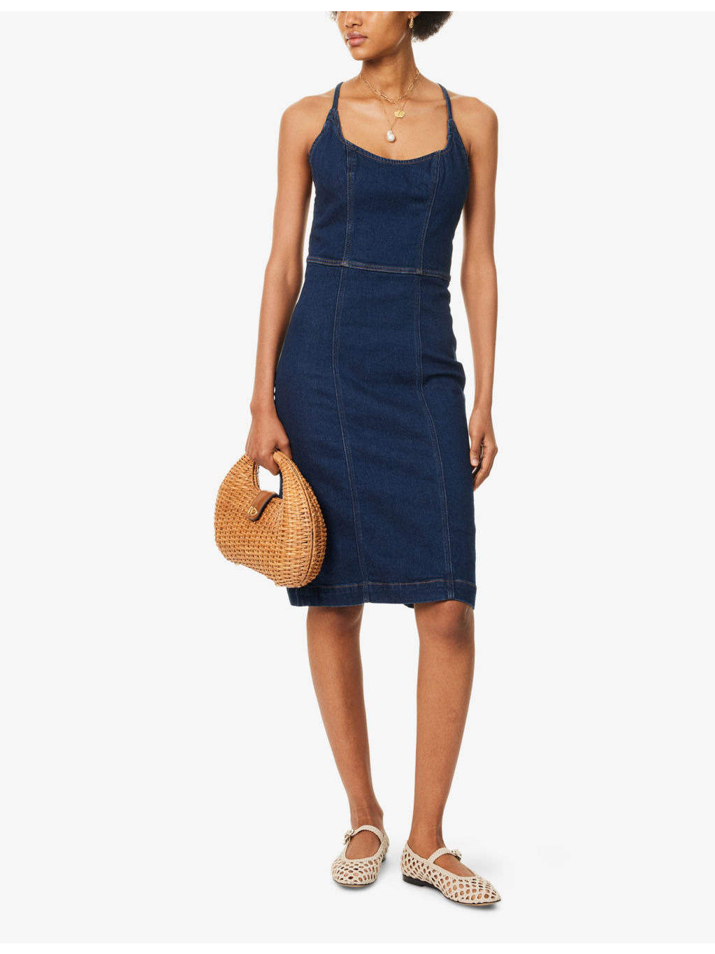 Crosley Criss-Cross-Shoulder-Straps Stretch-Denim Blend Midi Dress - 2