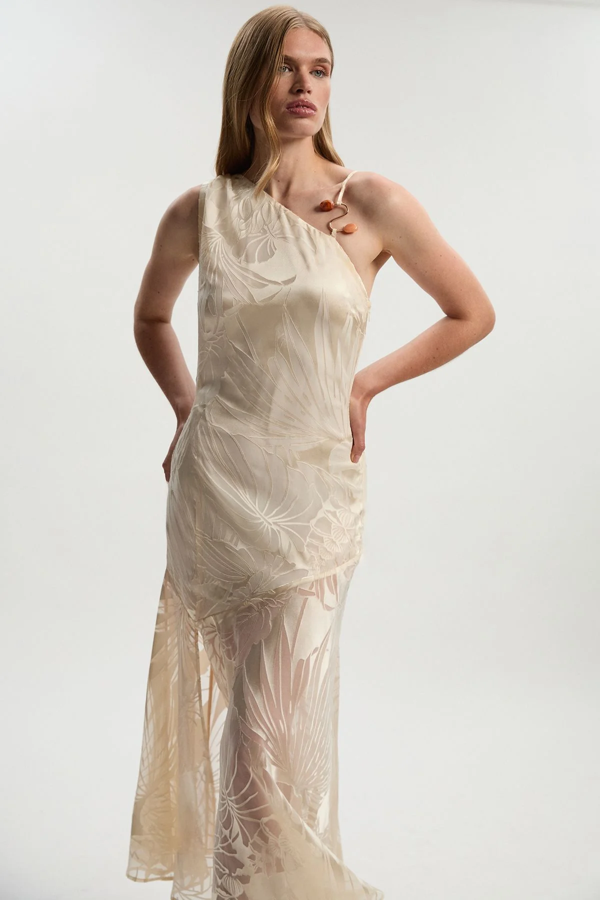 Tall Devoure One Shoulder Woven Maxi Dress With Trim Detail - 1