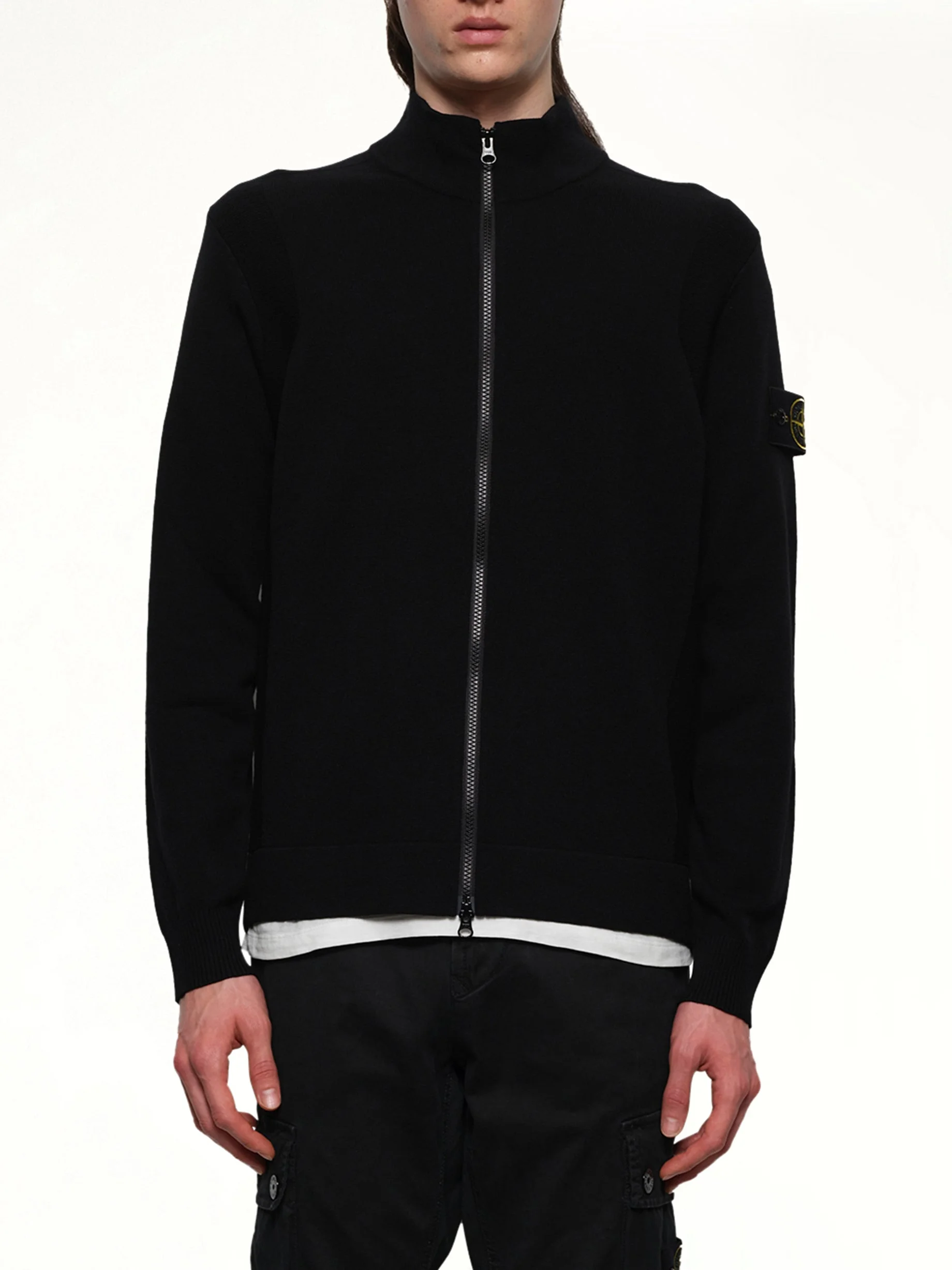 510006 Strech Wool Cardigan in Black - 1