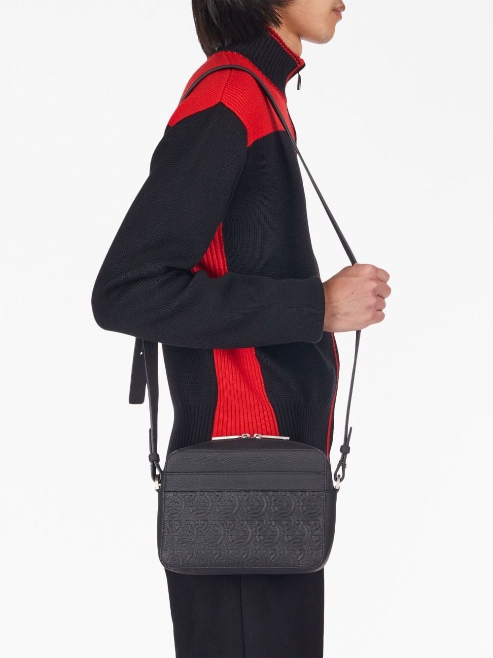 logo-embossed leather shoulder bag - 2