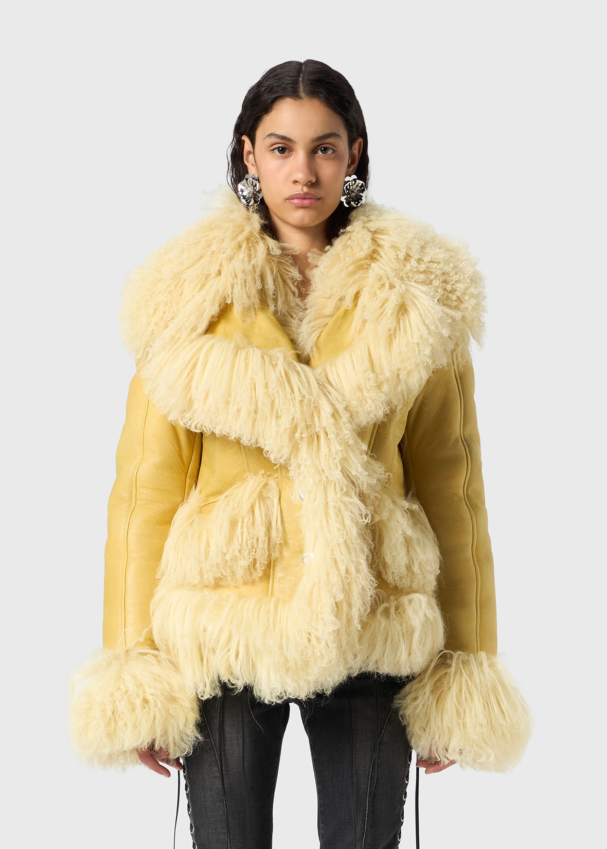 SHEARLING COAT WITH LAPELS - 3