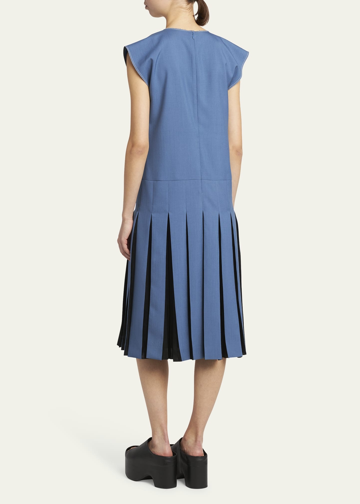 Pleated V-Neck Midi Dress - 3