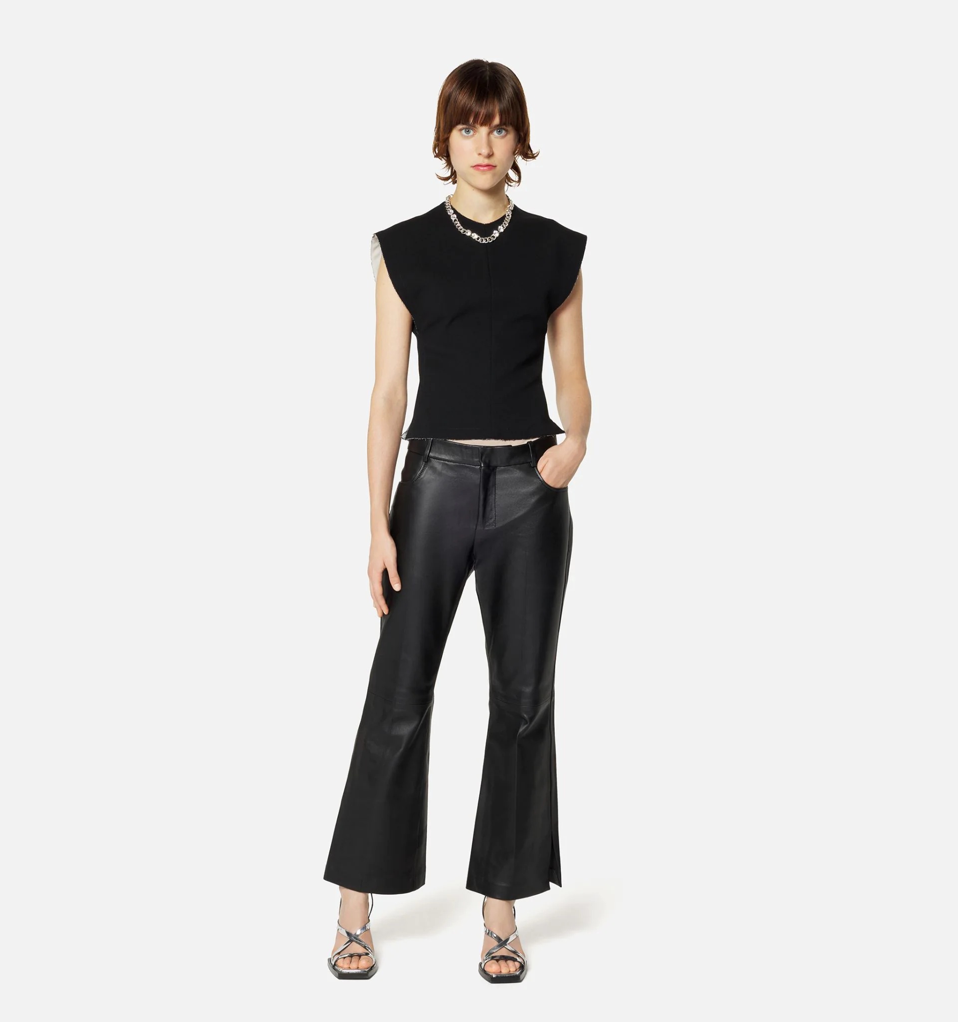 Short Flared Trousers in Lambskin Leather - 2