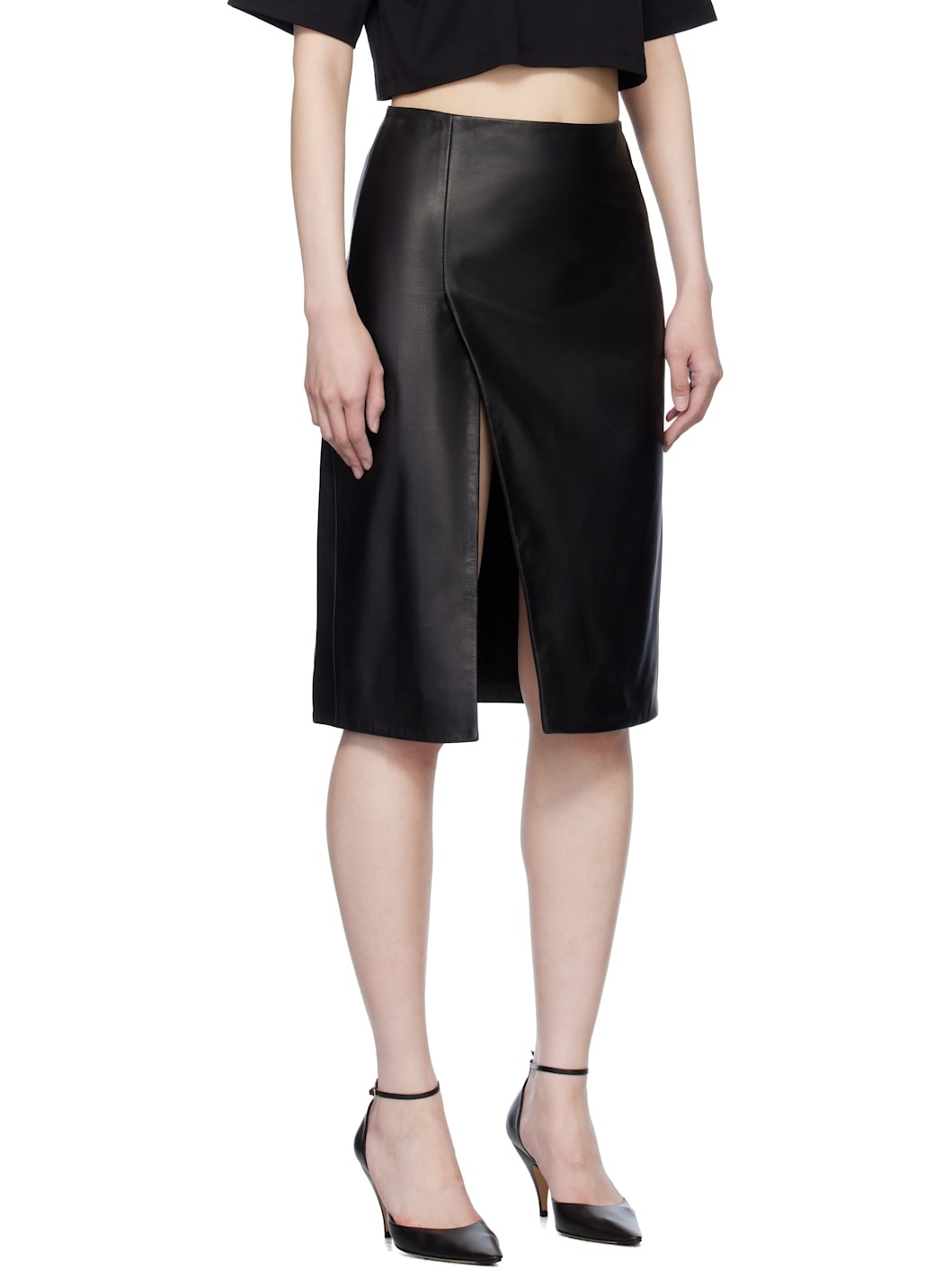 Black Ekare Leather Midi Skirt - 2