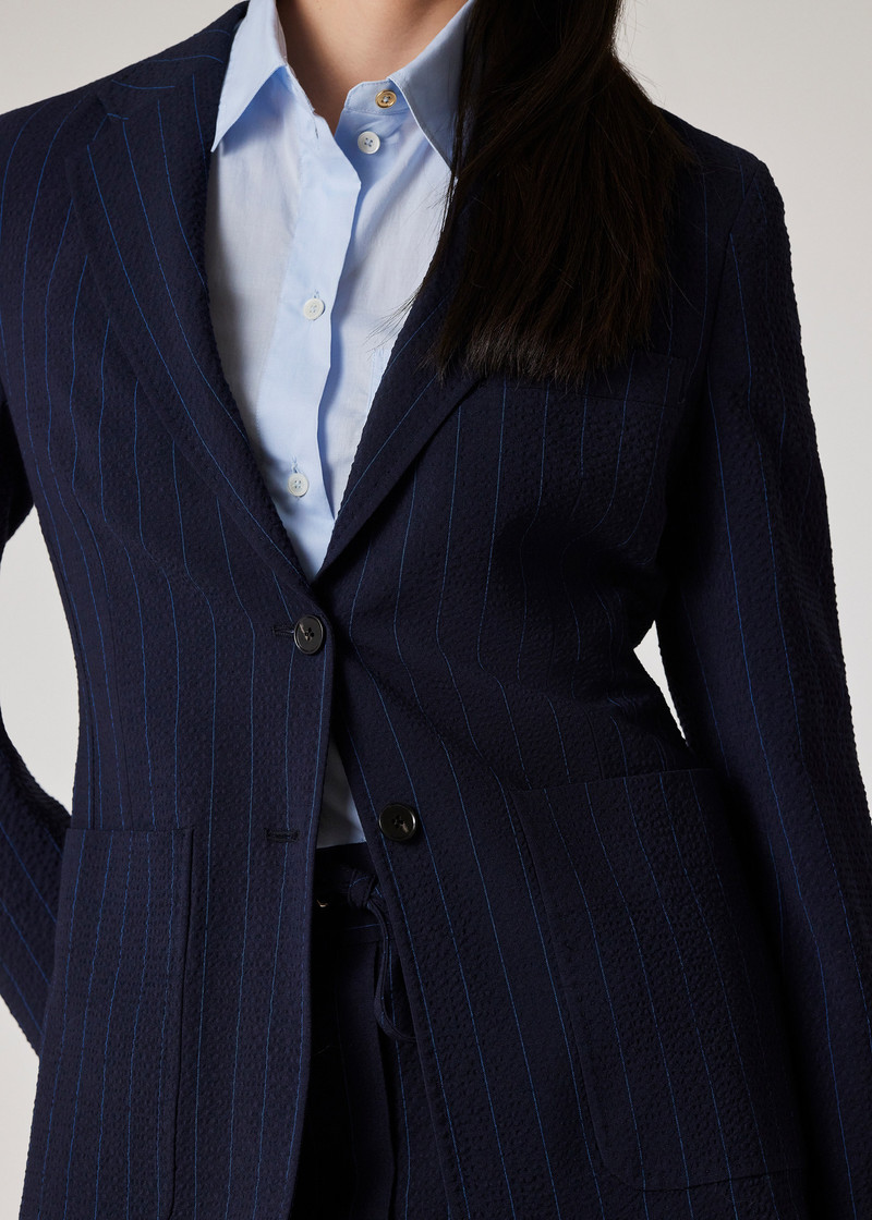 여성 모직 블렌드 해군 Seersucker Pinstripe 블레이저 10