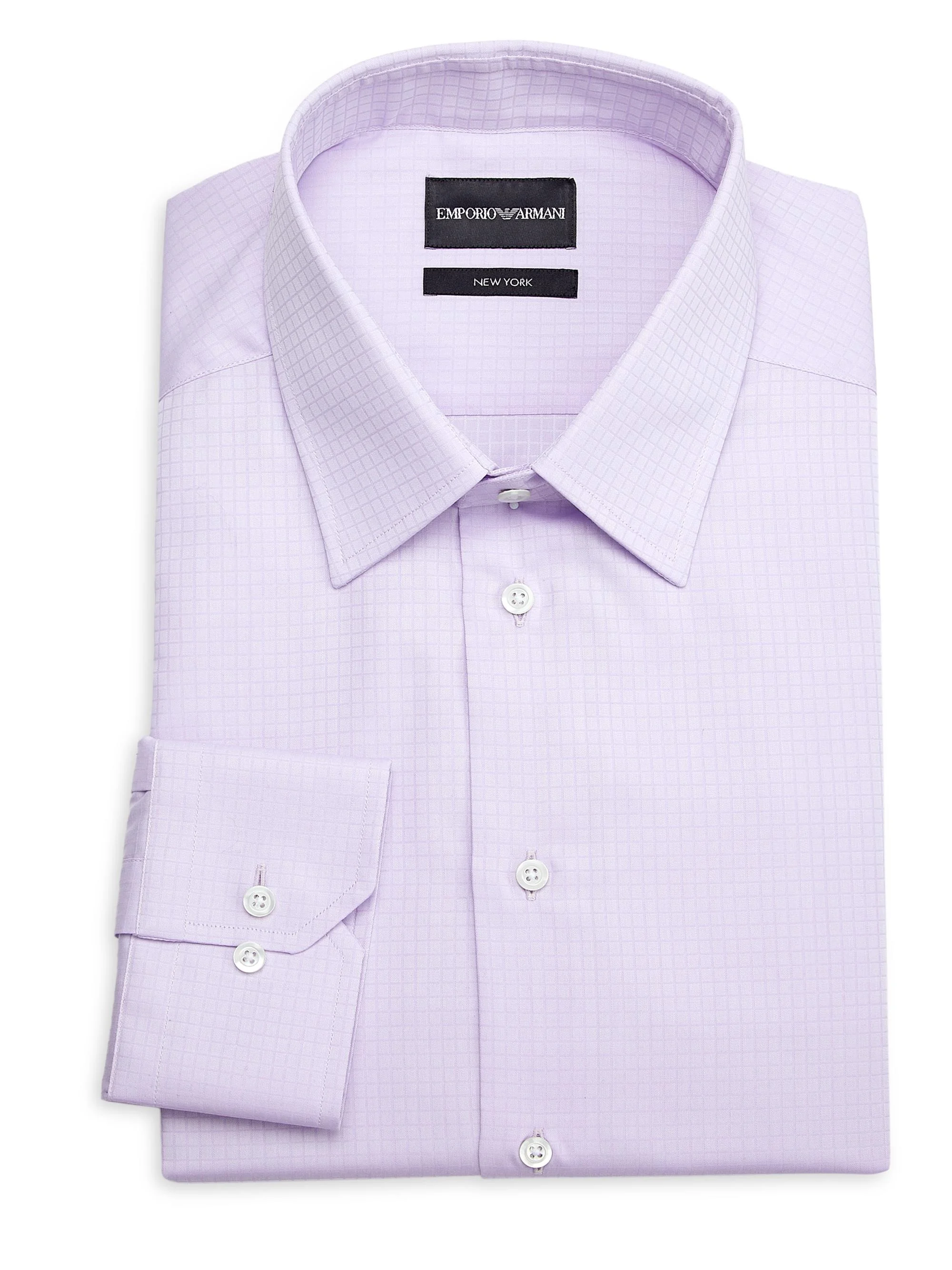 Men's Box Plaid Cotton Dress Shirt - Lilac - 1
