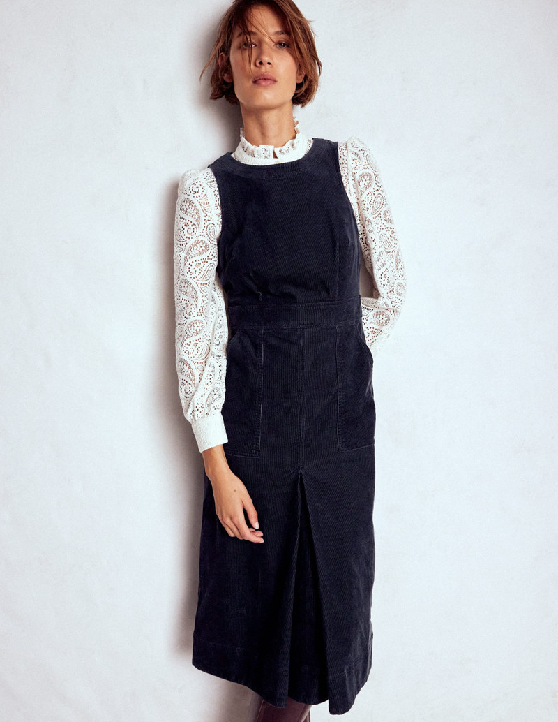 Ula Box Pleat Cord Midi Dress-Midnight Blue 5