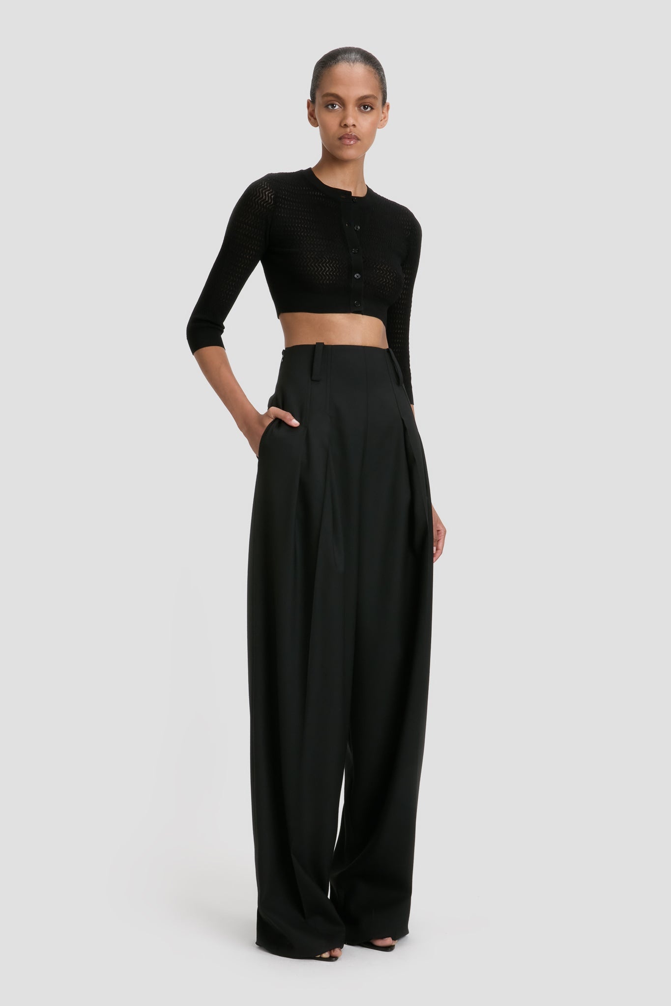 Cropped Sleeve Cardigan In Black - 3