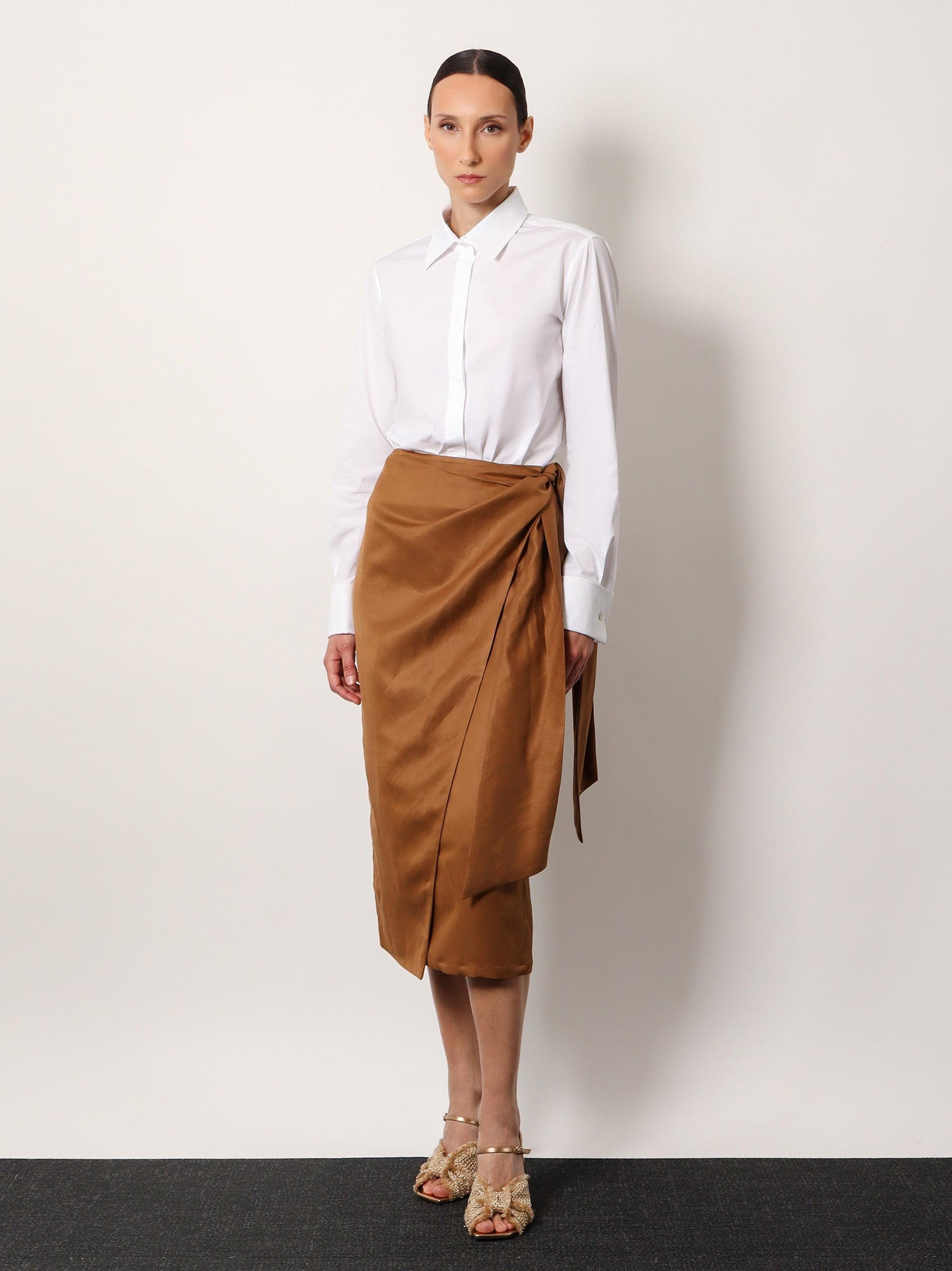 スカート MAX MARA Tequila linen and silk twill pencil skirt Marrone Max Mara Max Mara Tequila Linen And Silk Twill Pencil Skirt