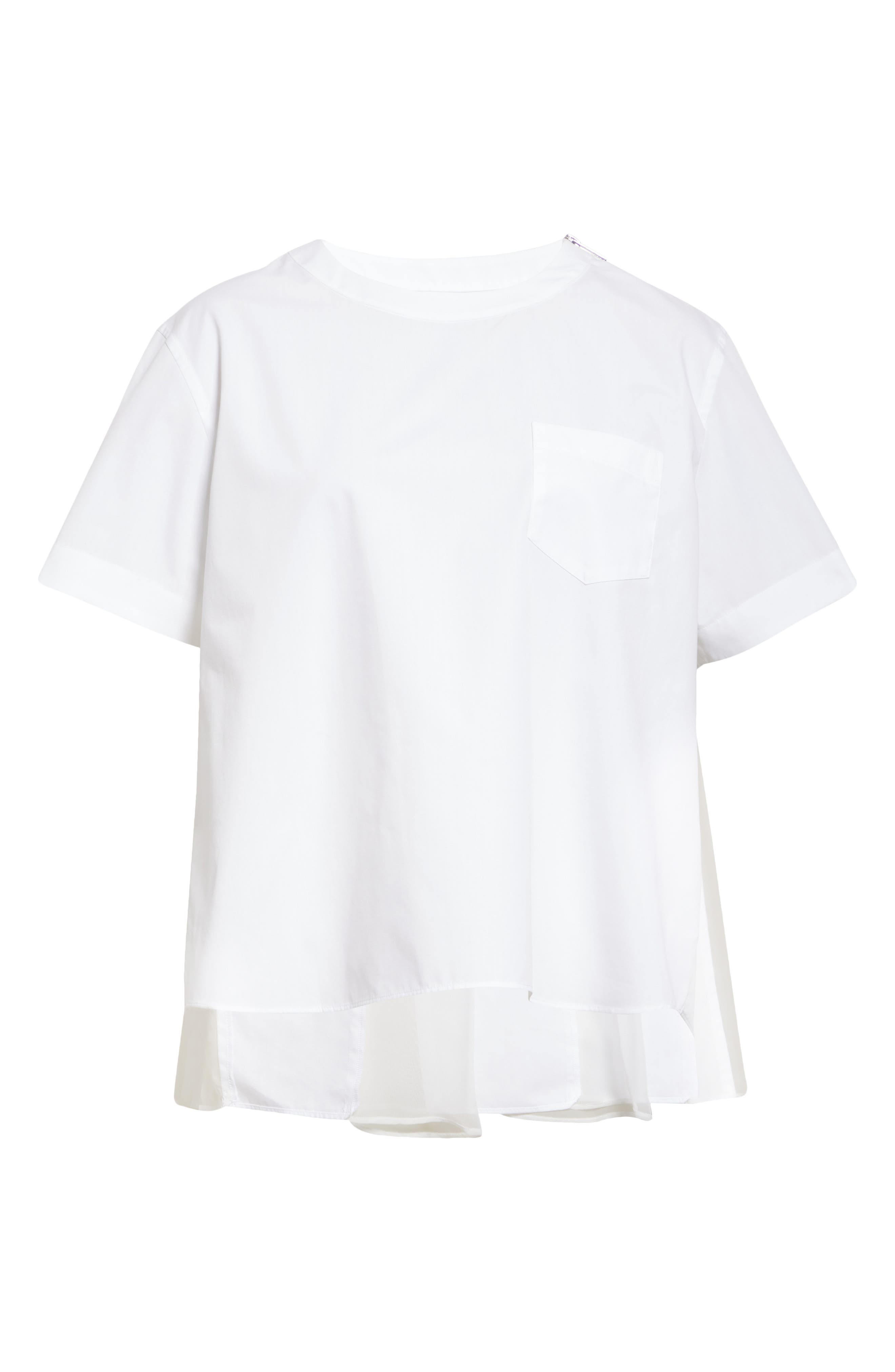 Sacai Mixed Media Poplin & Chiffon Top in Off White 151 at Nordstrom - 6