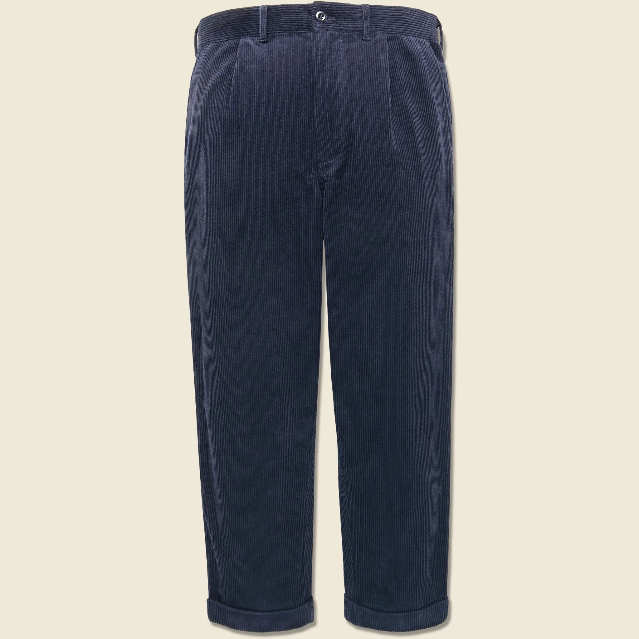 Corduroy Pleated Pant - Navy - 1