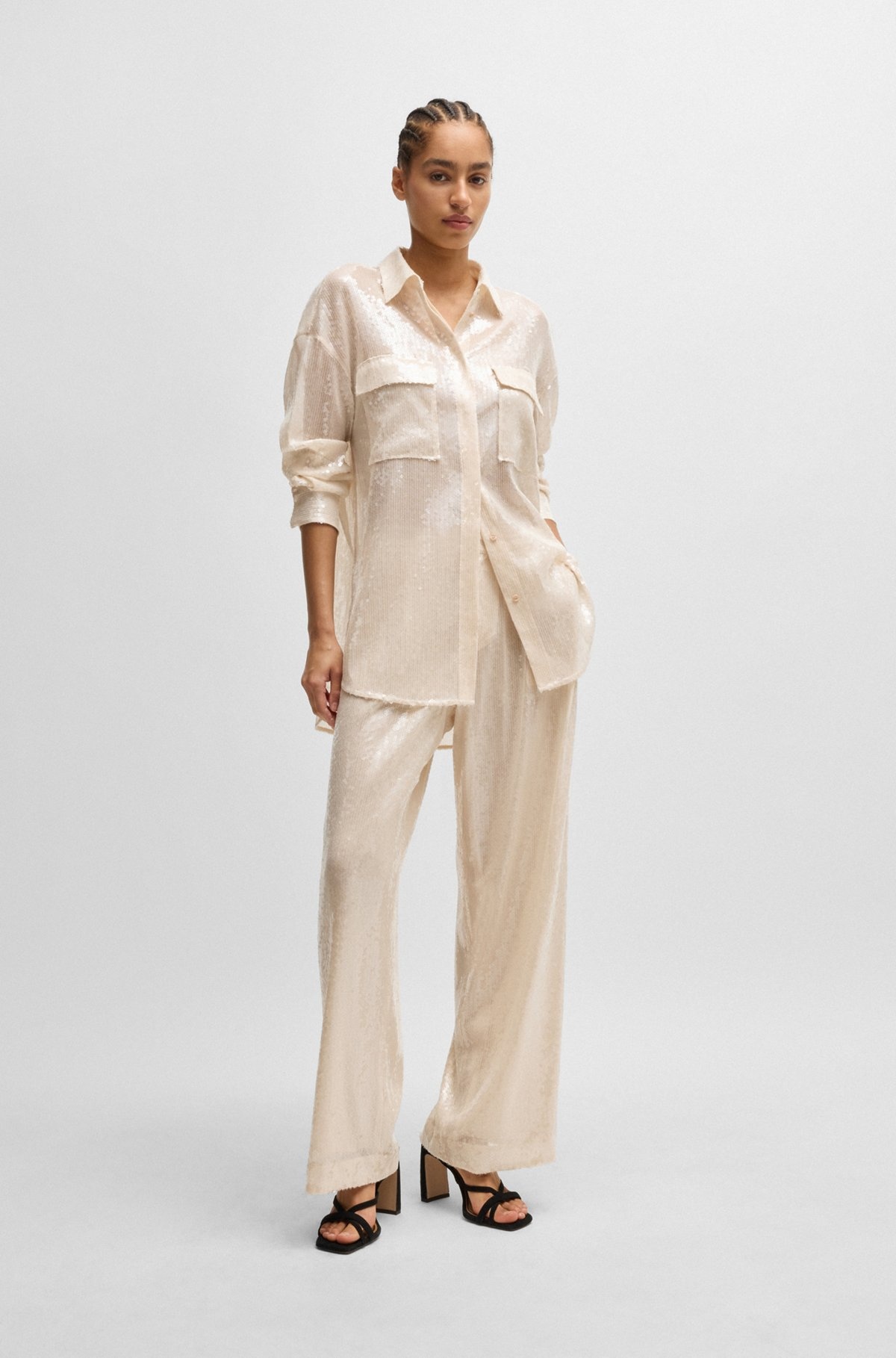 RELAXED-FIT BLOUSE WITH SEQUINS AND POINT COLLAR - 3