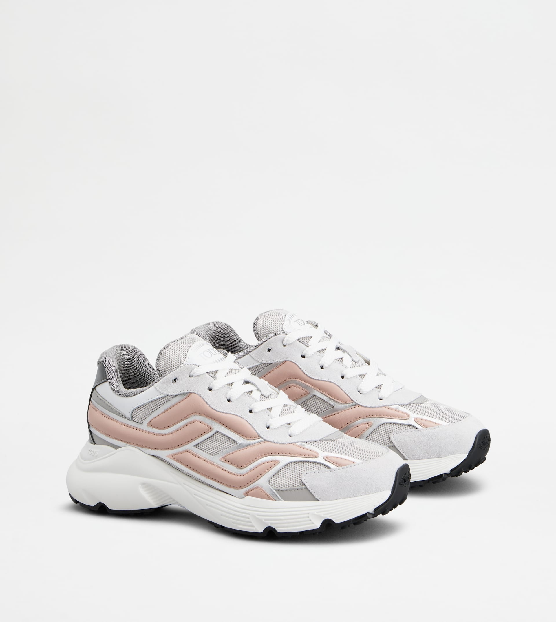 SNEAKERS IN LEATHER AND TECHNICAL FABRIC - GREY, PINK, WHITE - 3
