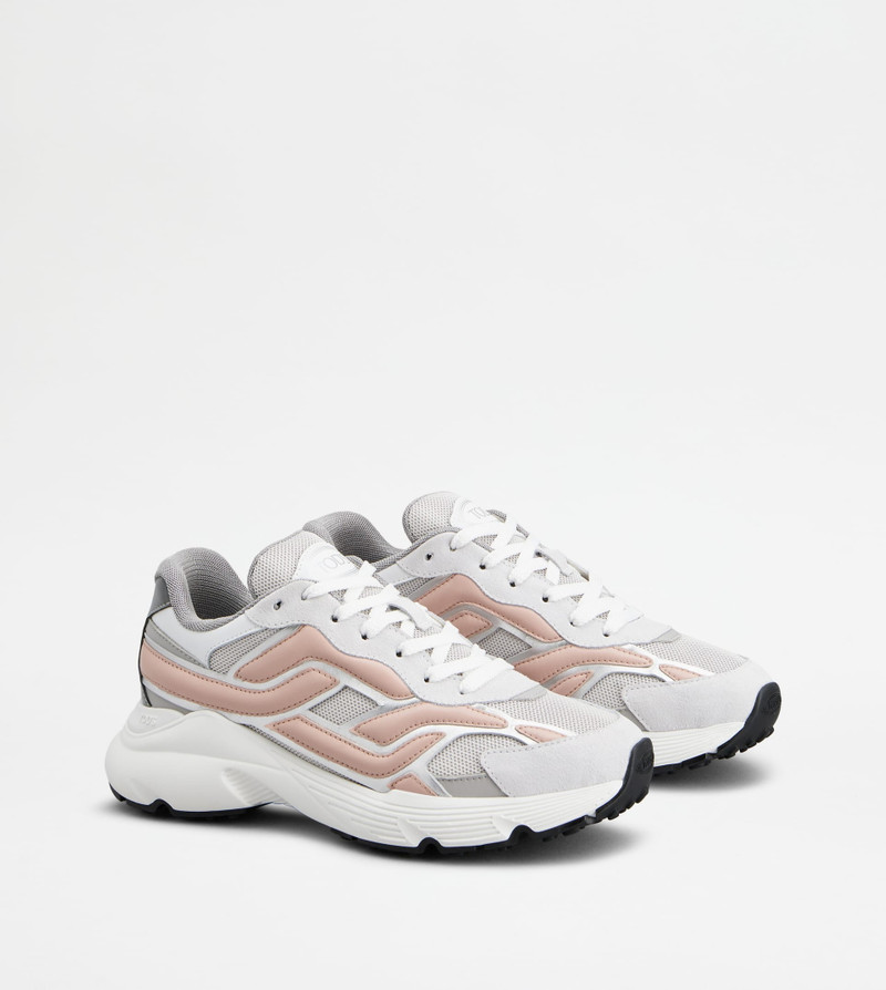 SNEAKERS IN LEATHER AND TECHNICAL FABRIC - GREY, PINK, WHITE 3