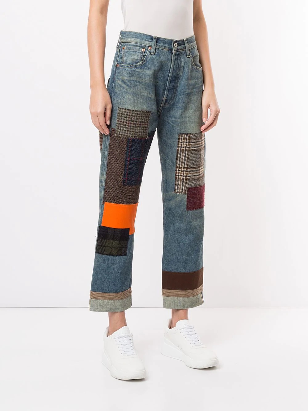 cropped patchwork jeans - 3