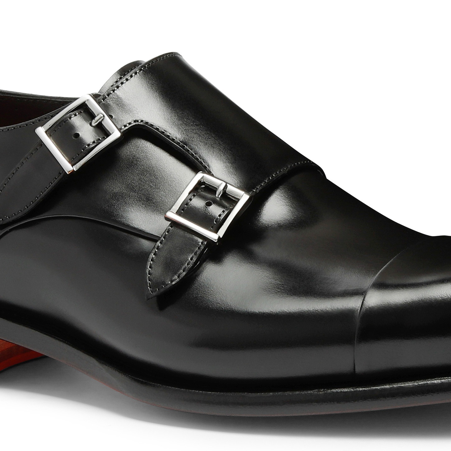 Men's polished black leather double-buckle shoe - 6