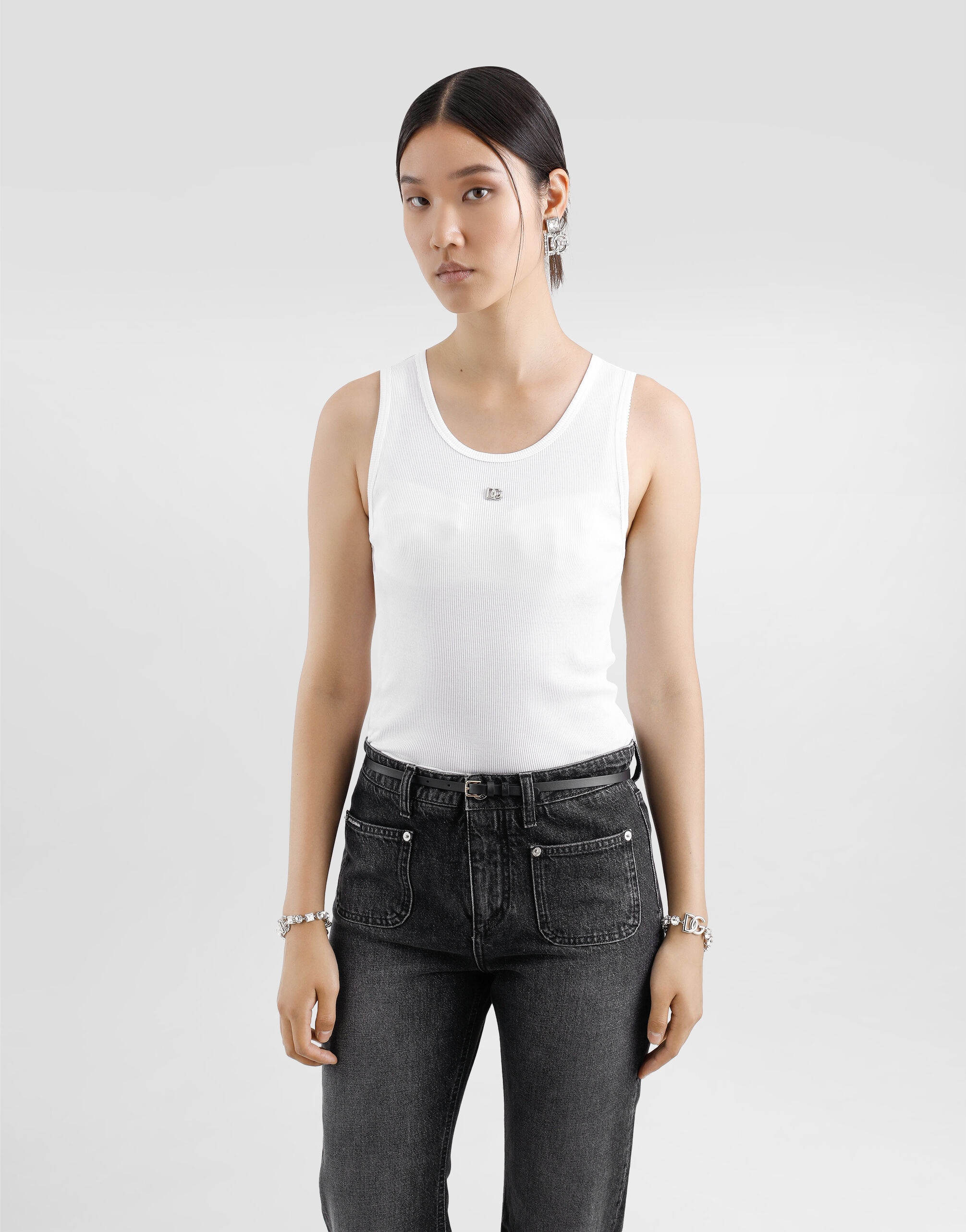 Fine-rib jersey tank top with DG logo pin - 4